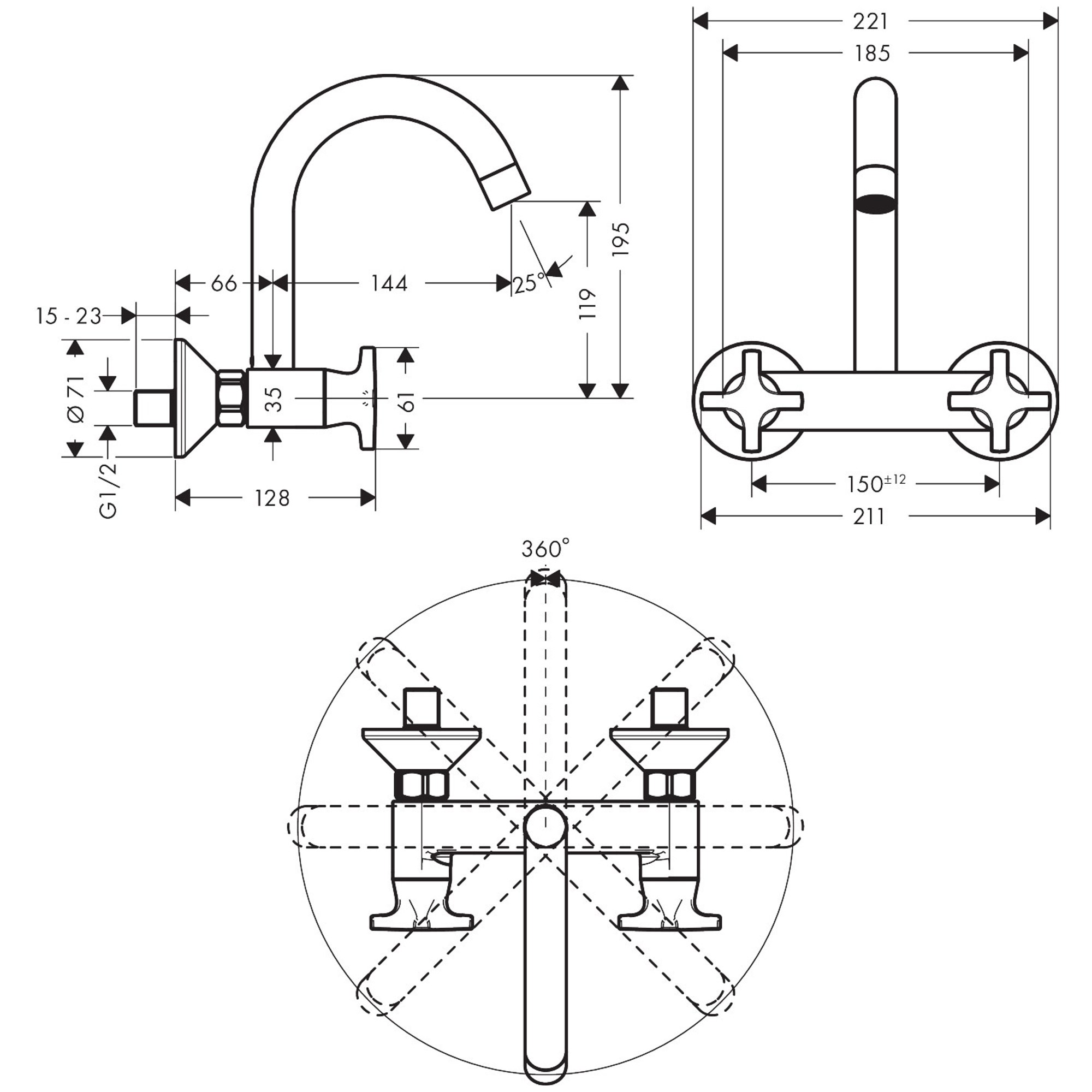 Hansgrohe Logis 2-Vol. Eviye Bataryası 220 Ecosmart+ DuvardanUzun Krom 71284000