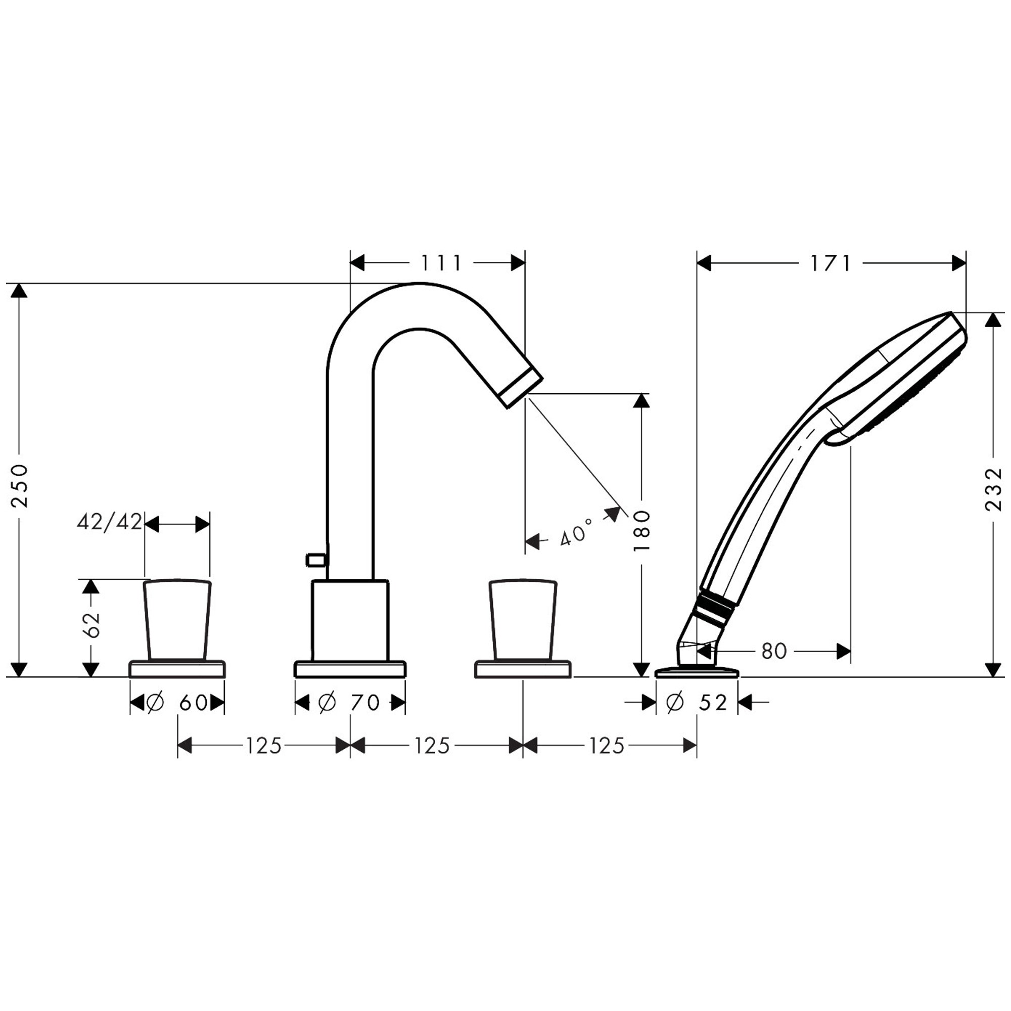 Hansgrohe Logis 4 Delikli Küvet Bataryası 71314000