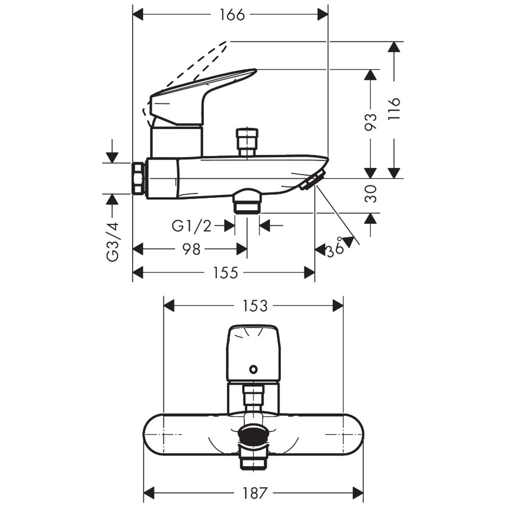 Hansgrohe Logis Banyo Bataryası Merkez Mesafe 153Mm 71430000