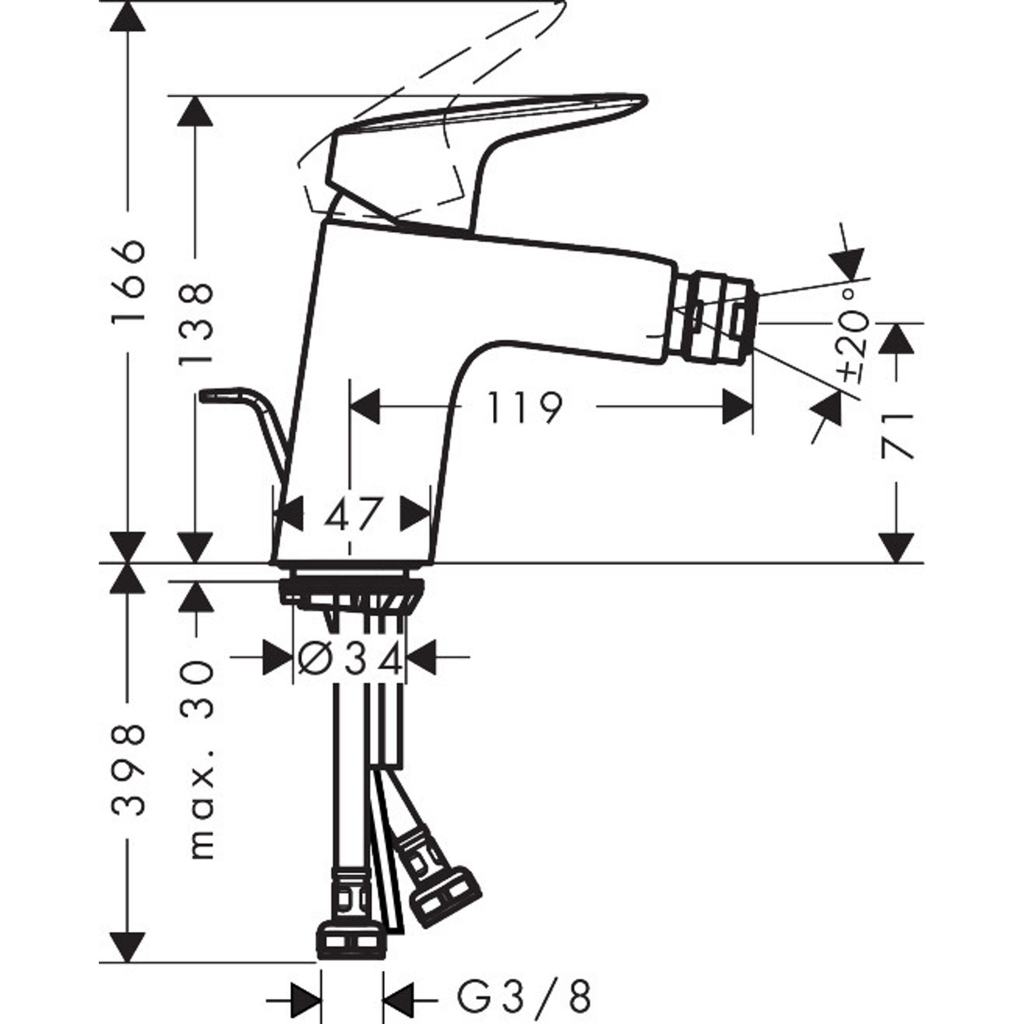 Hansgrohe Logis Bide Bataryası 70 Sifon Kumandalı 71204000