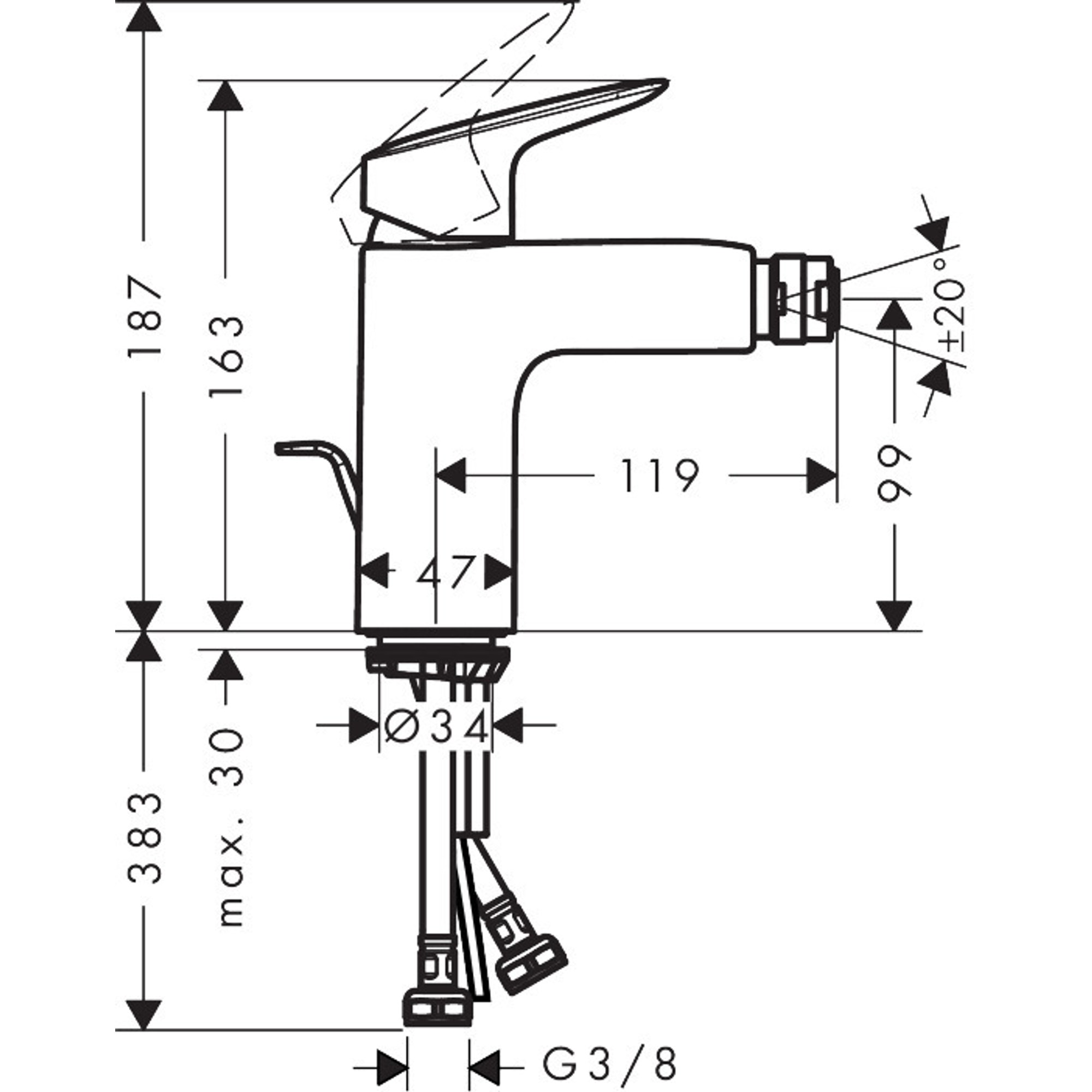 Hansgrohe Logis Bide Bataryası , Sifon Kumandalı / Krom 71200000