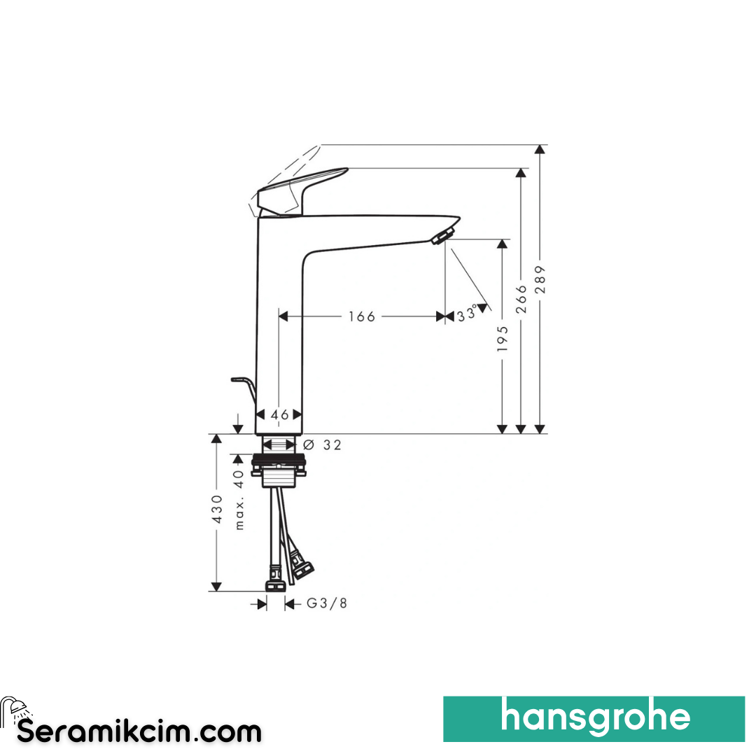 Hansgrohe Logis Çanak Lavabo Bataryası Sifon Kumandalı 190Mm Krom 71090000