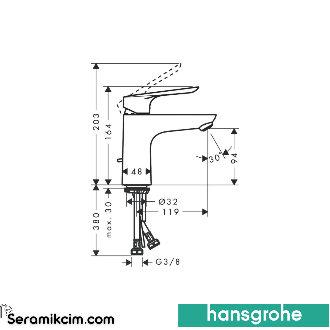 Hansgrohe Logis E Lavabo Bataryası 100 Sifon Kumandalı Krom 71178000