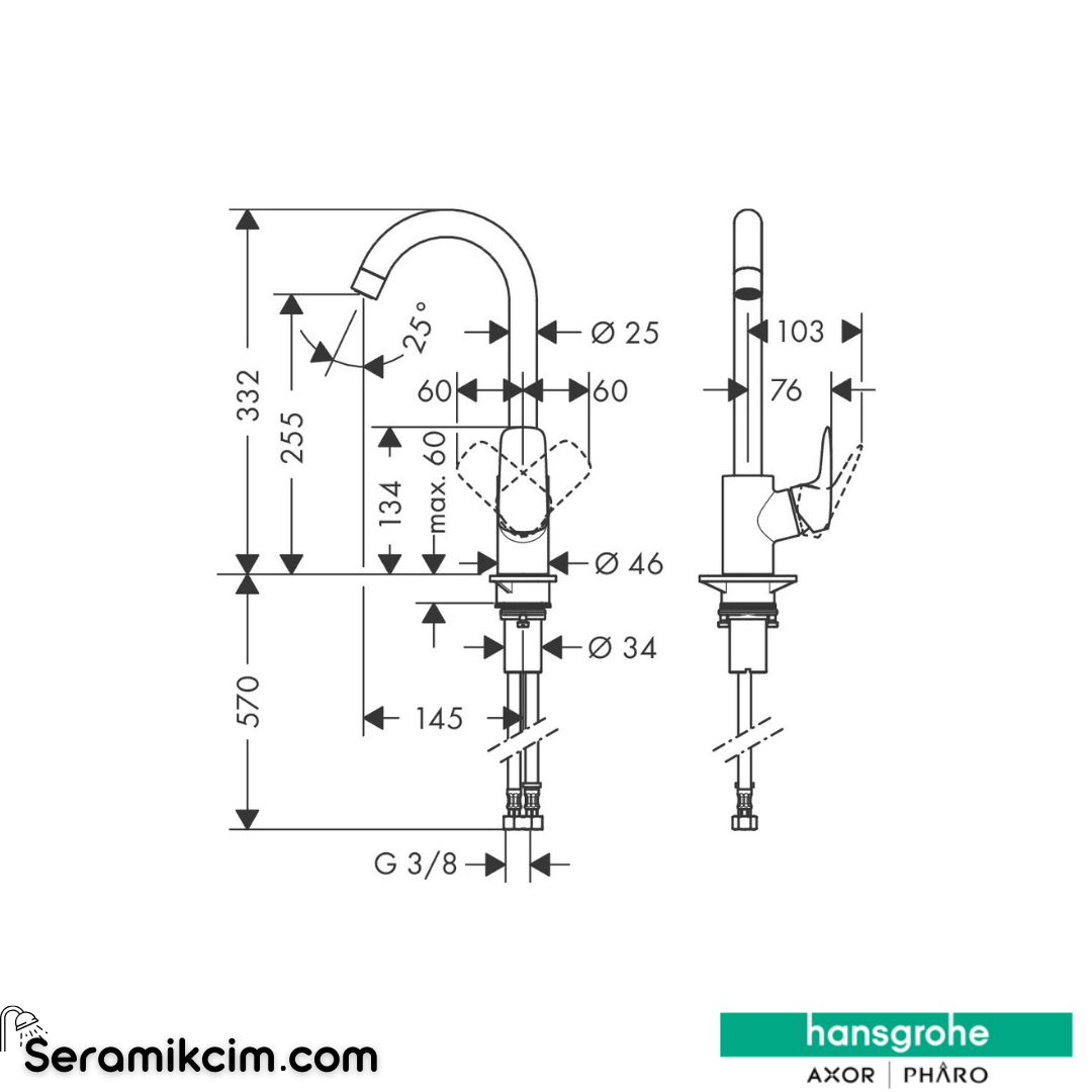 Hansgrohe Logis Eviye Bataryası Krom 71835000