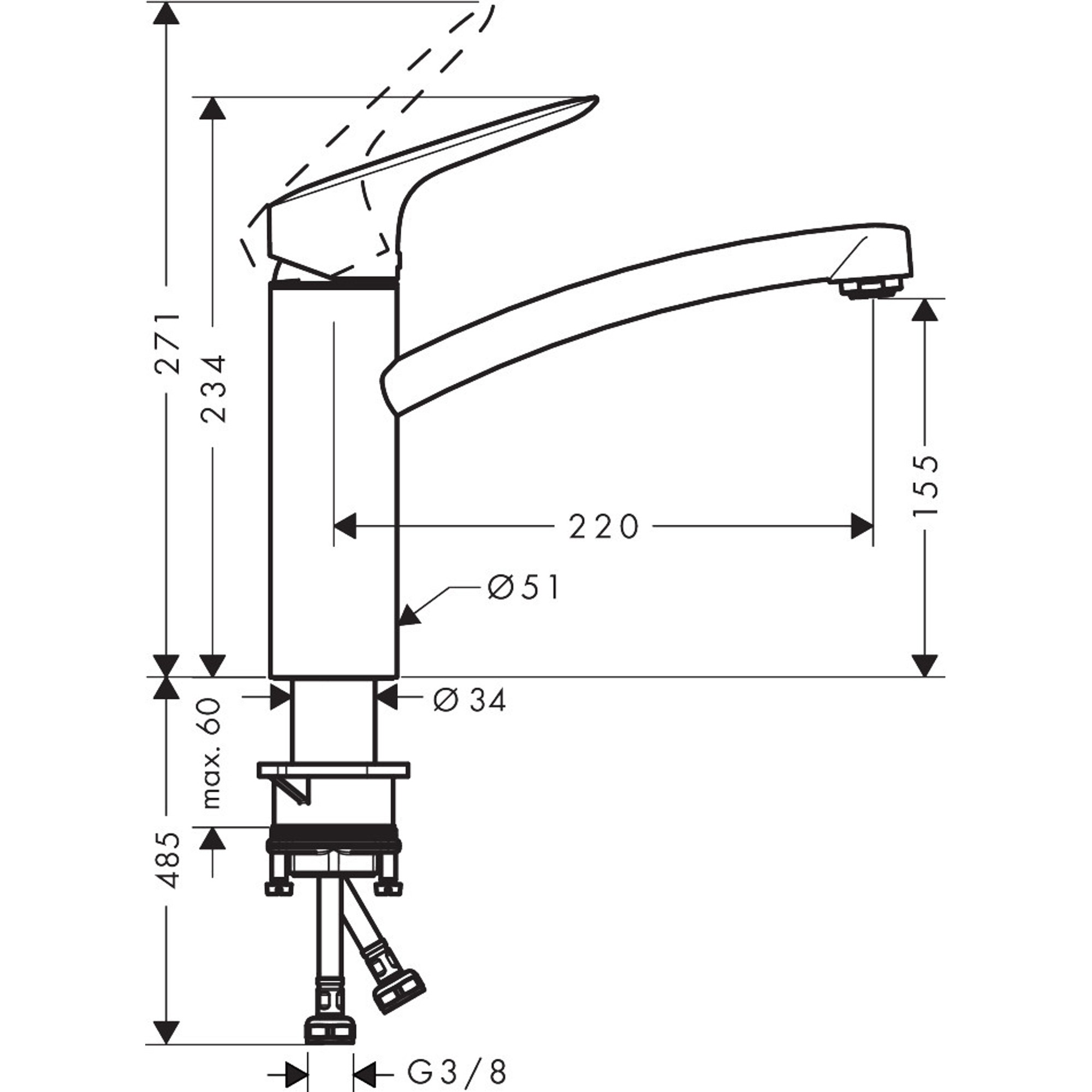 Hansgrohe Logis Eviye Bataryası Krom 71832000