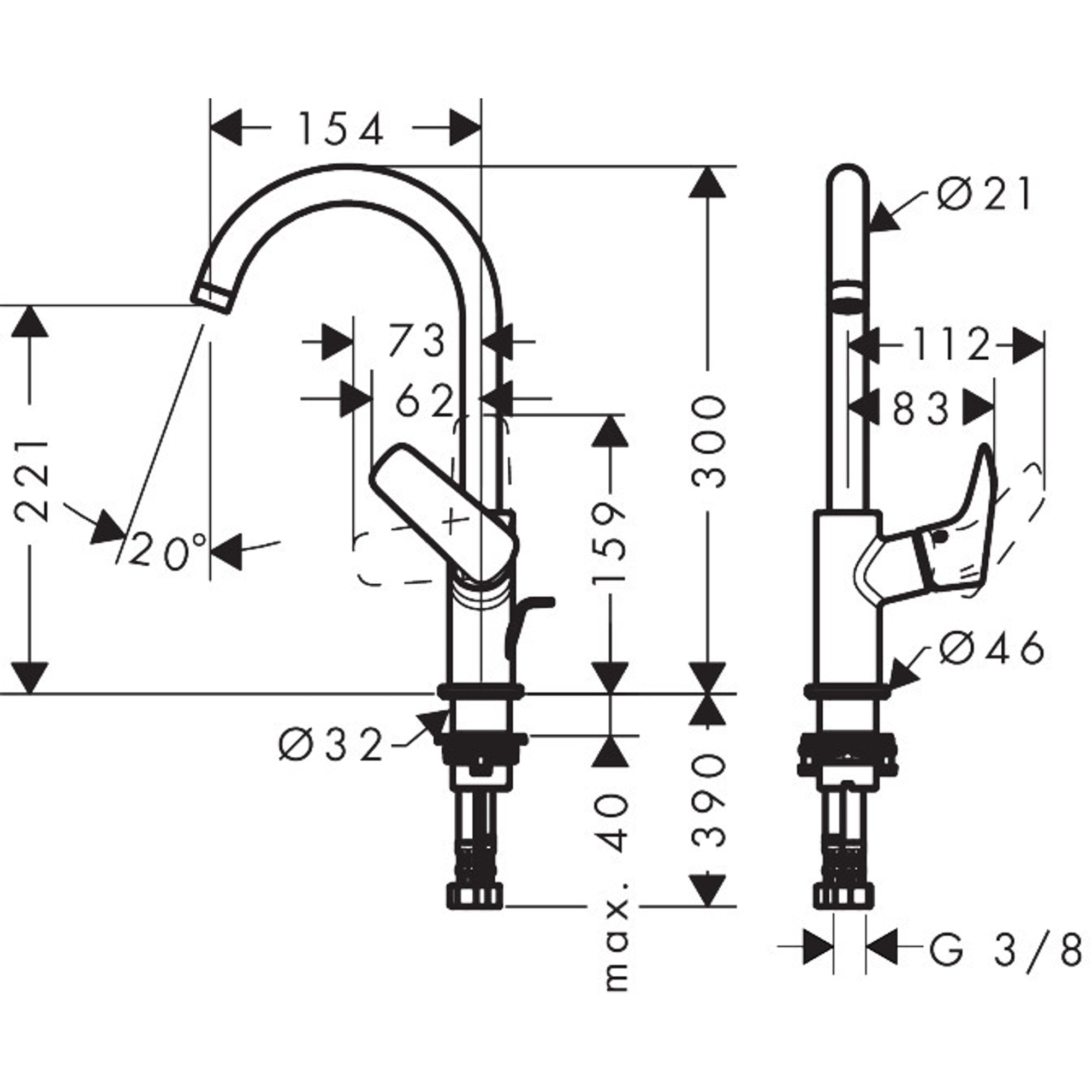 Hansgrohe Logis Lavabo Bataryası 210 Döner Eviye Bataryası 71130670