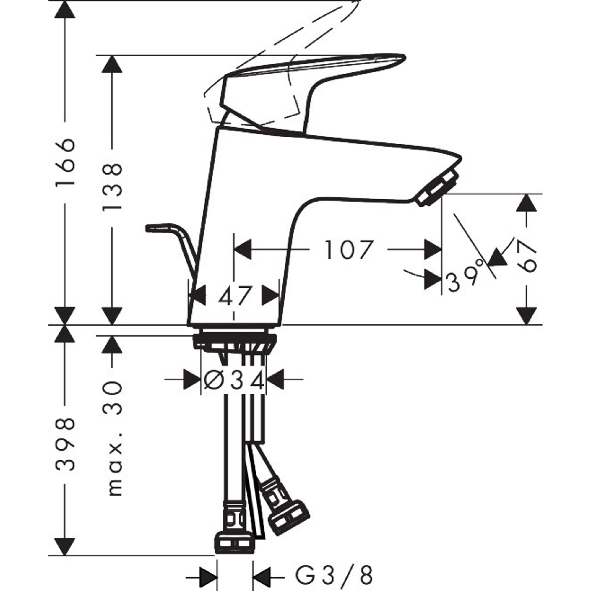 Hansgrohe Logis Lavabo Bataryası, 70 Sifon Kumandalı 71070670