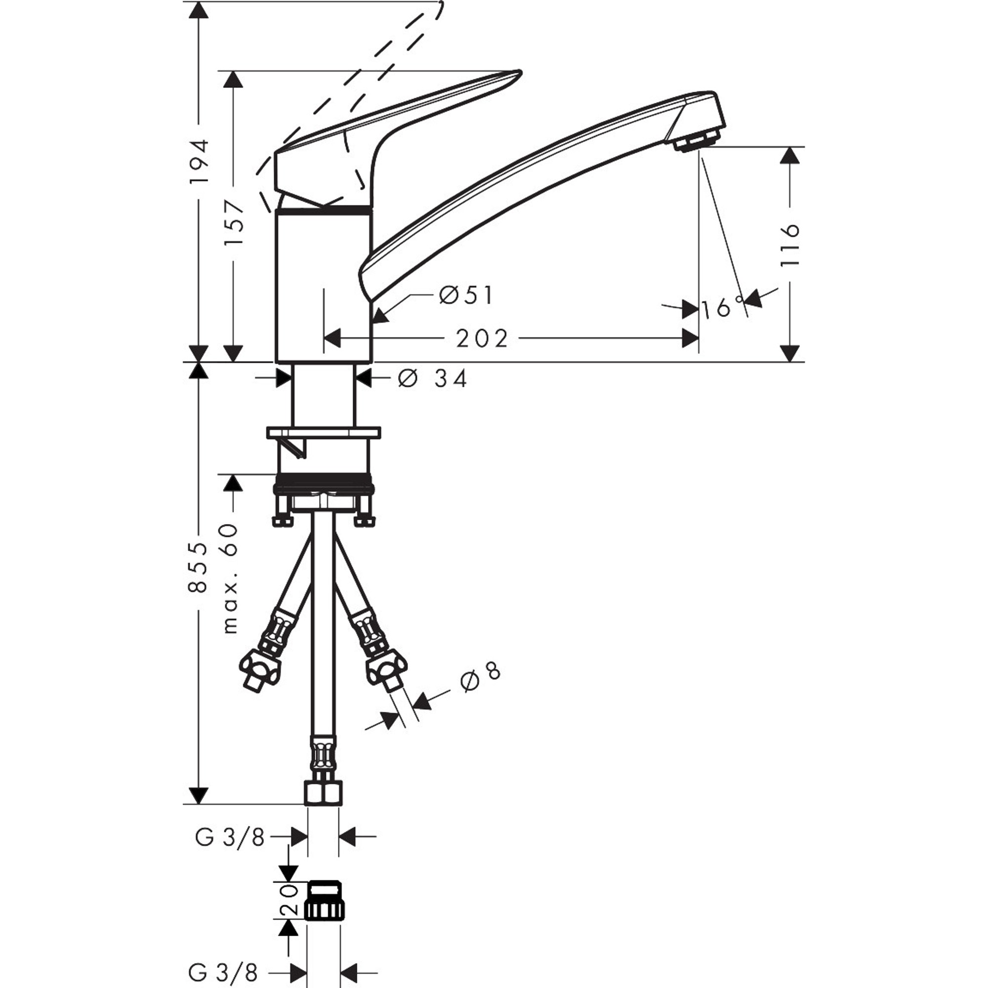 Hansgrohe Logis Tek Kol Eviye Bataryası Duşu Basın.Isıtıcılar 71831000