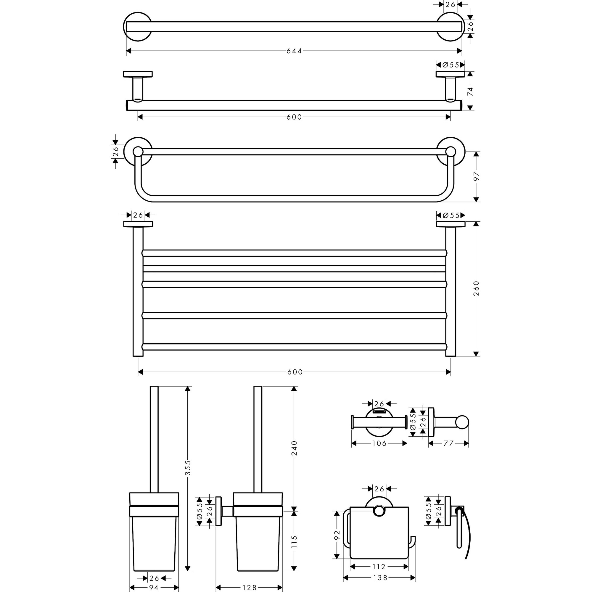 Hansgrohe Logis Universal Banyo Aksesuar Seti 5 Parça Krom 41728000