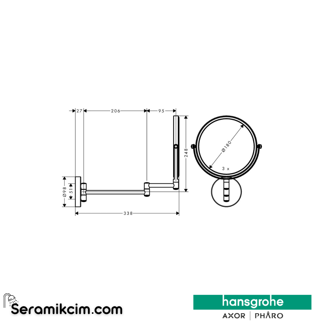 Hansgrohe Logis Universal Makyaj Aynası 3x Büyütmeli Krom 73561000