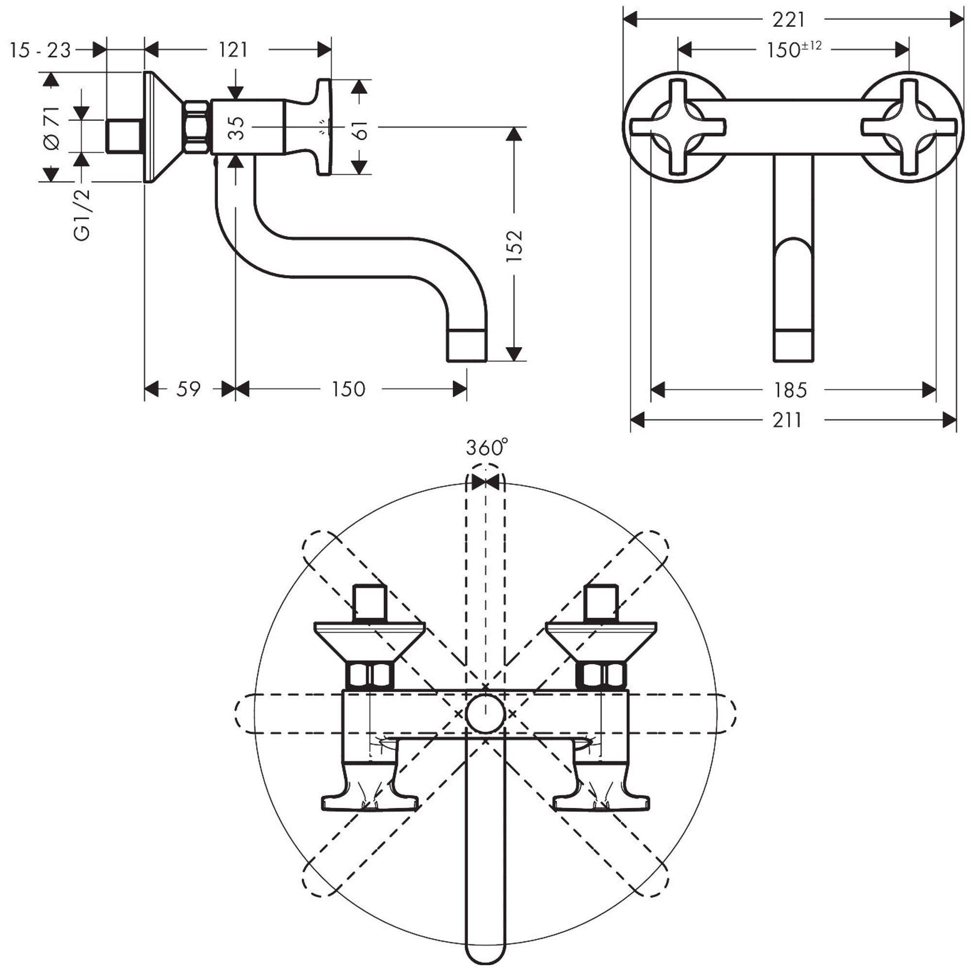 Hansgrohe Logis Volanlı Duvardan Eviye Bataryası Alt.Çıkışlı 71287000