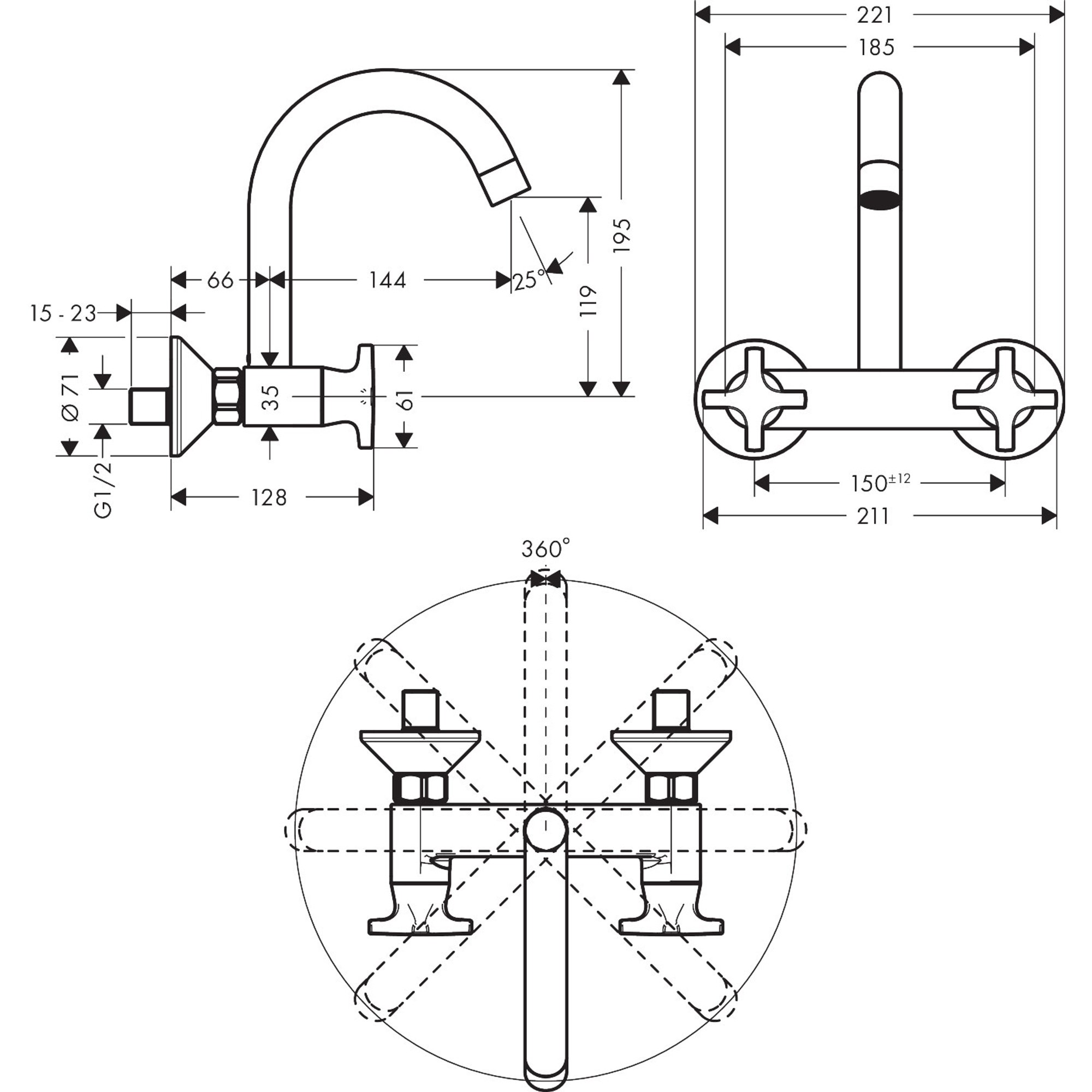 Hansgrohe Logis Volanlı Duvardan Eviye Bataryası ,Yüksek 71286000