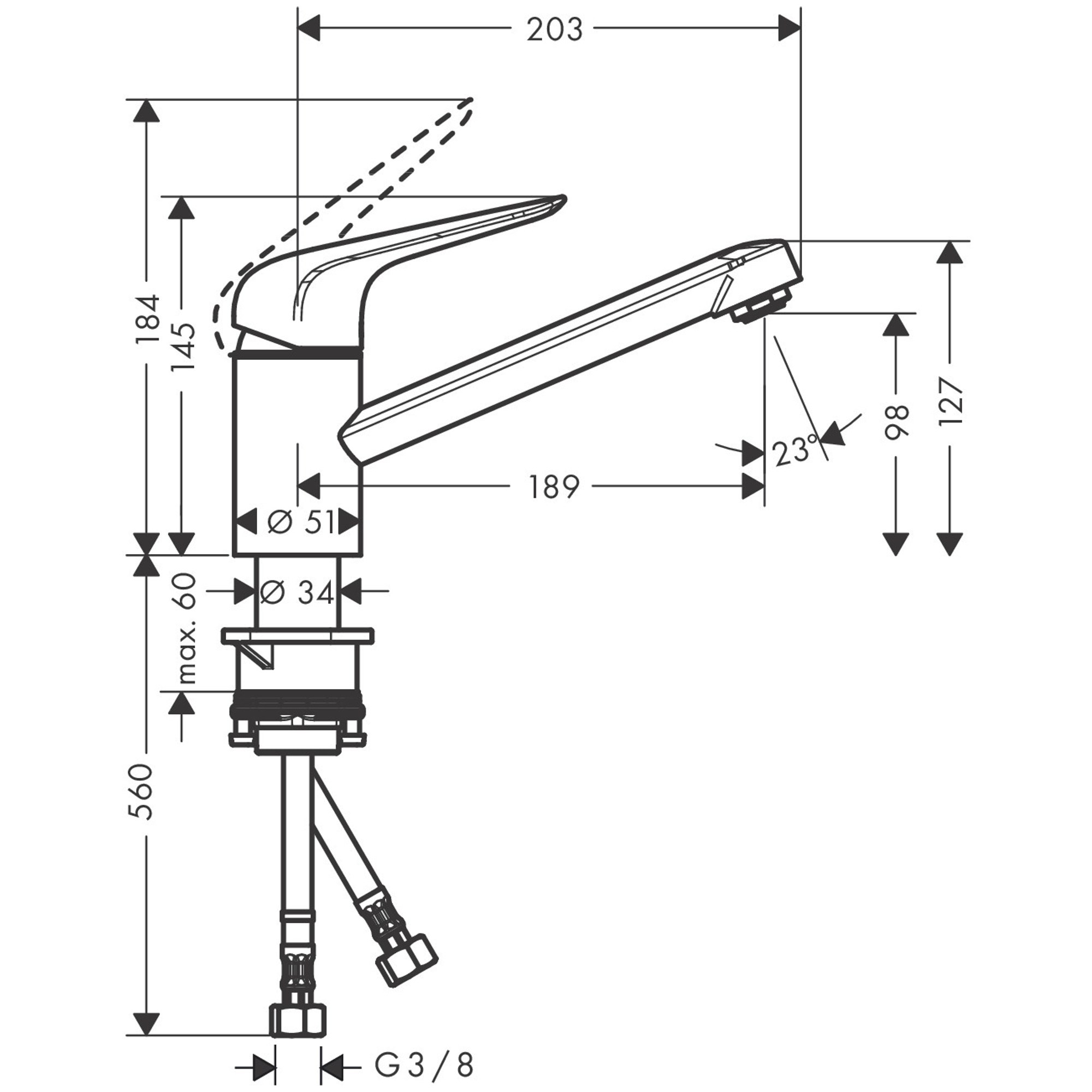 Hansgrohe M421-H100 Tek Kollıu Eviye Bataryası Krom 71808000