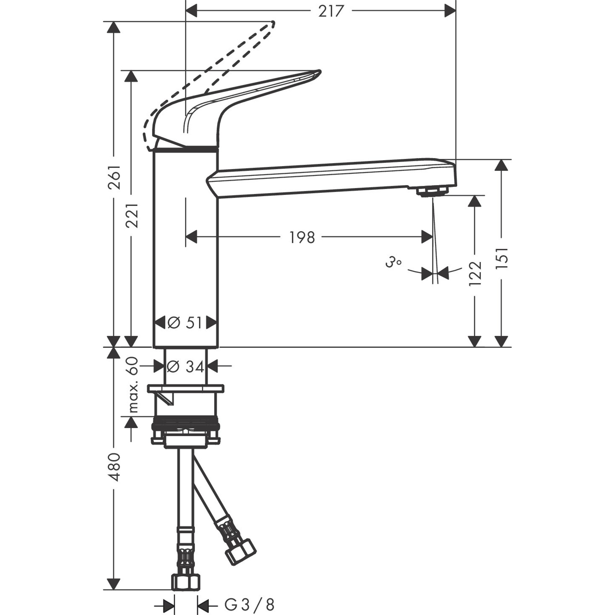 Hansgrohe M421-H120 Eviye Bataryası Paslanmaz Çelik 71806800