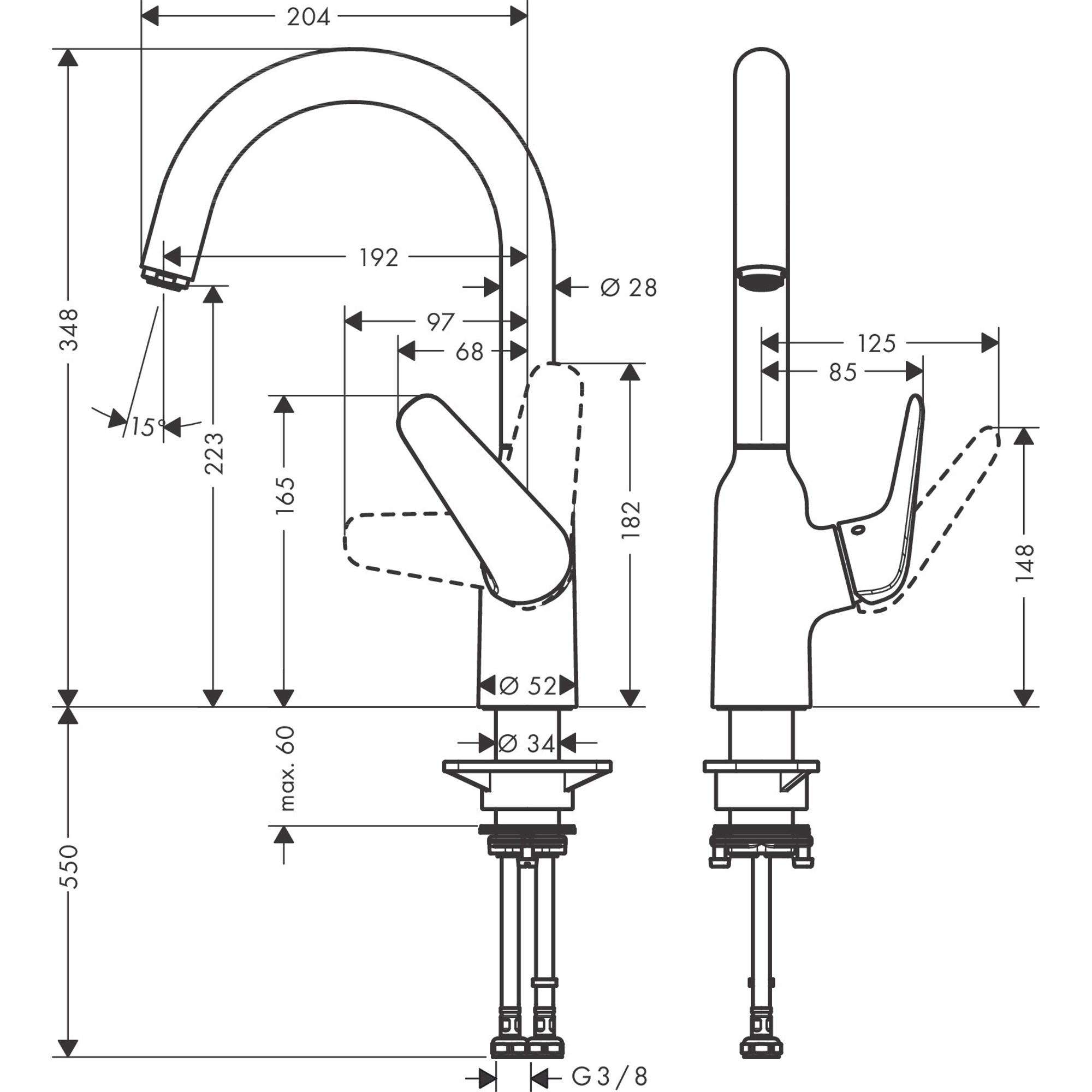 Hansgrohe M421-H220 Eviye Bataryası Paslanmaz Çelik 71802800