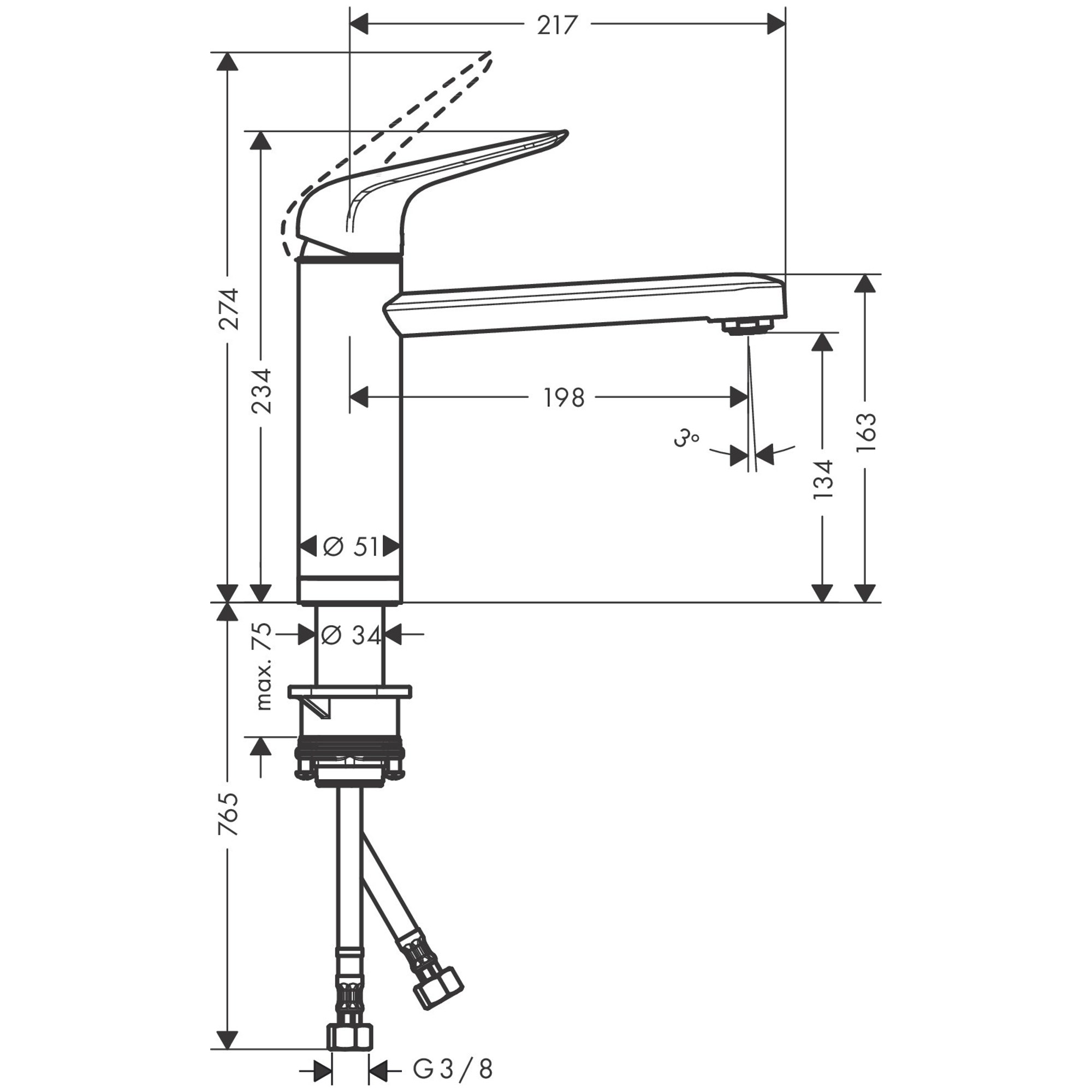 Hansgrohe M423-H120 Eviye Bataryası Penc.Önü Mont. 71807000