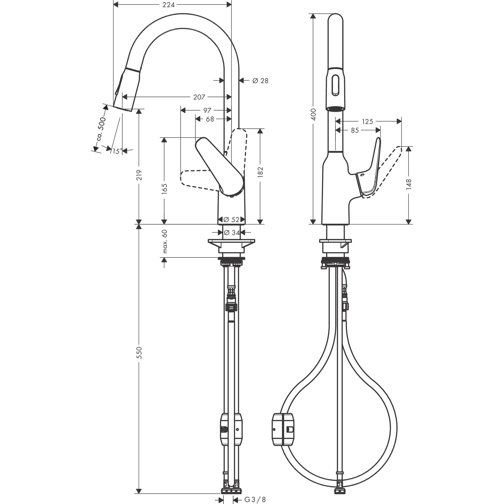 Hansgrohe M429-H220 Eviye Bataryası Spiralli Paslanmaz Çelik 71800800
