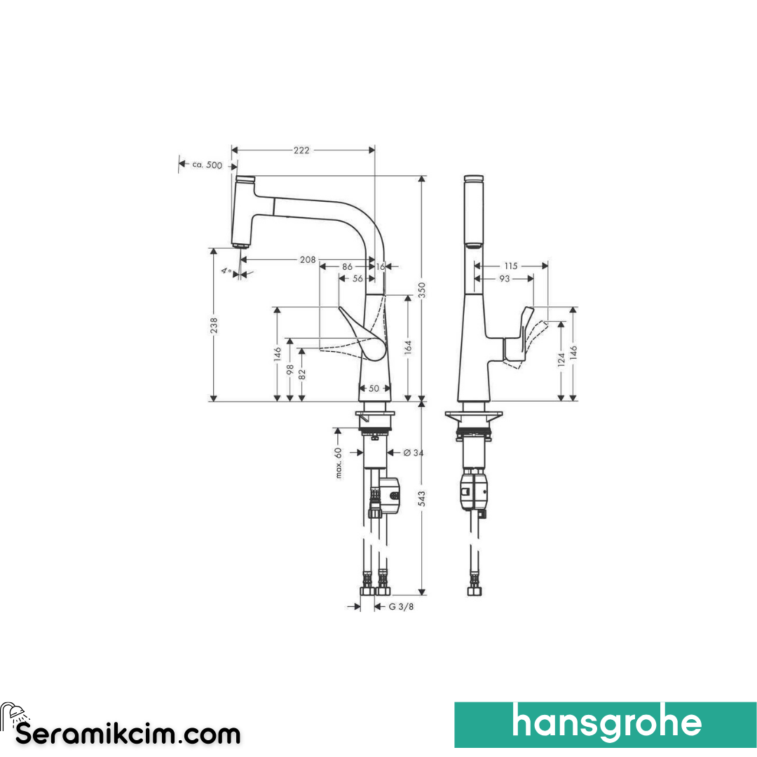 Hansgrohe Metris Select Eviye Bataryası 240 Krom 14857000