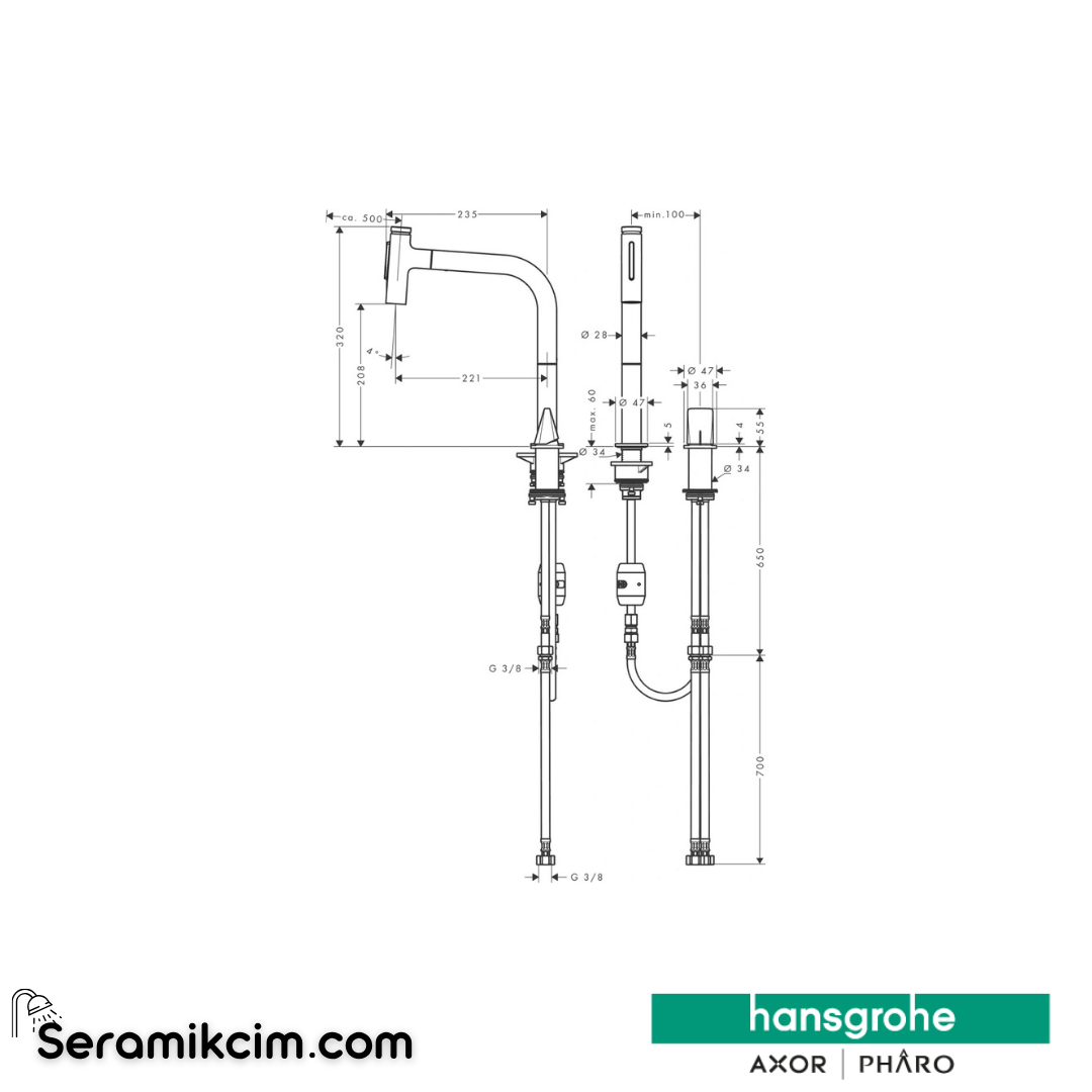 Hansgrohe Metris Select M71 H200 2 Delikli Eviye Bataryası Spiralli Krom 73819000