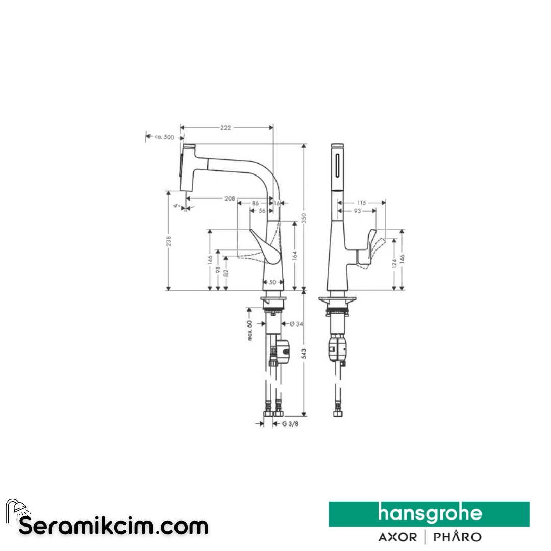 Hansgrohe Metris Select M71 H240 Tek Kollu Eviye Bataryası Spiralli 2 Jet  Paslanmaz Çelik 73822800