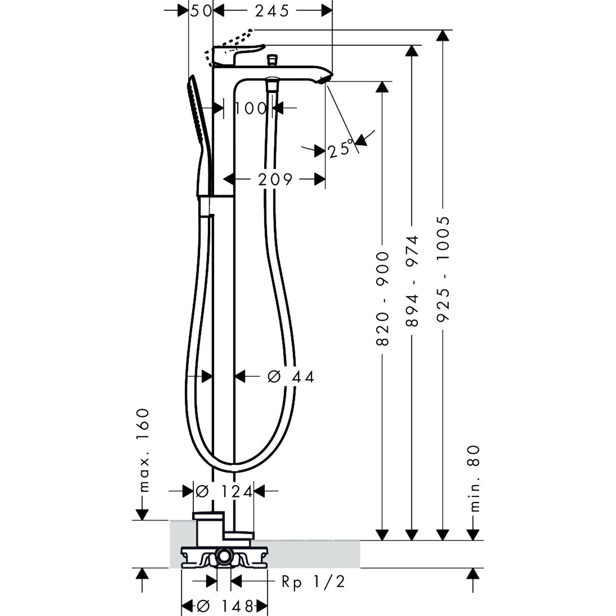 Hansgrohe Metris Yerden Küvet Bataryası 31471000