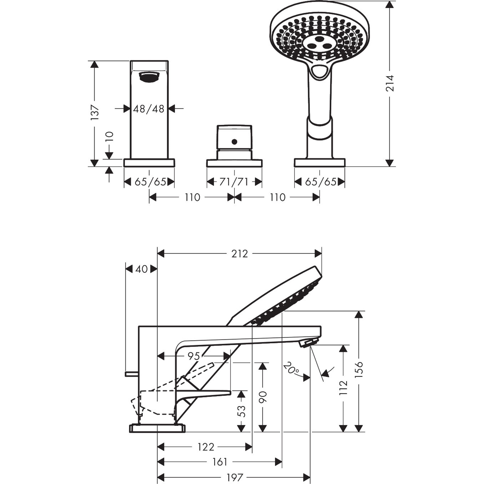 Hansgrohe Metropol 3 Delikli Küvet Kenarı Banyo Bataryası Krom 32550000