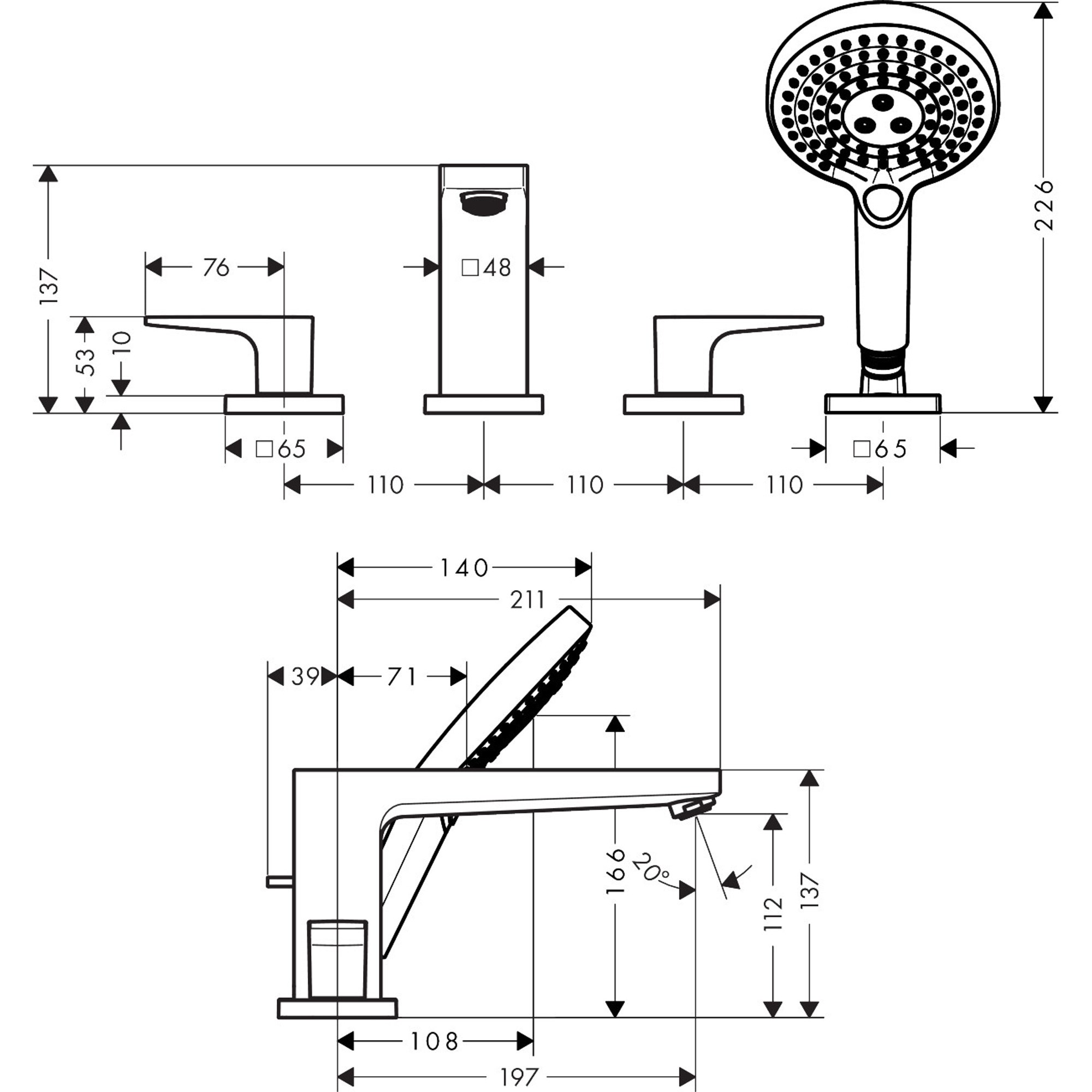 Hansgrohe Metropol 4 Delikli Küvet Kenarı Banyo Bataryası Krom 32553000