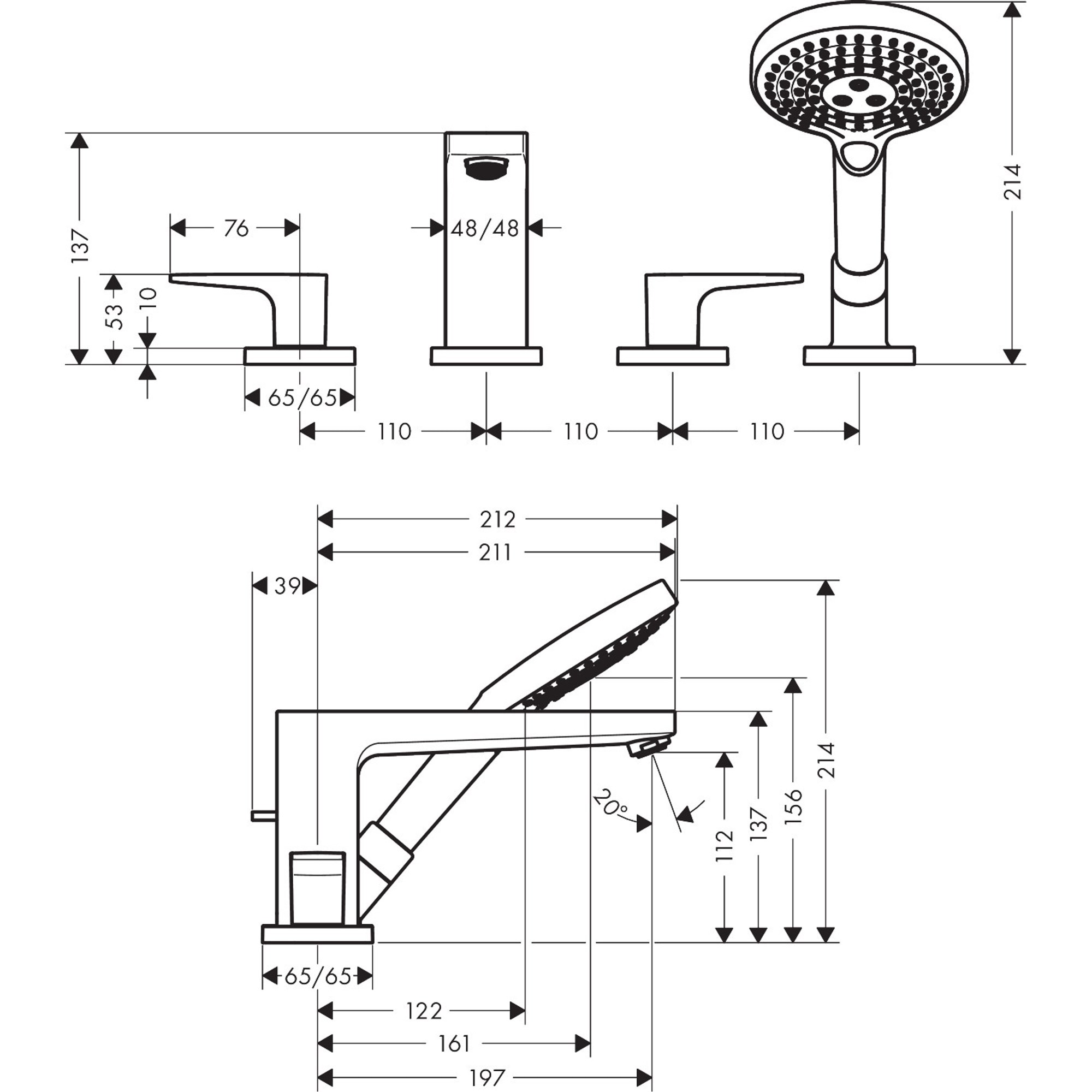 Hansgrohe Metropol 4 Delikli Küvet Kenarı Banyo Bataryası Krom 32552000