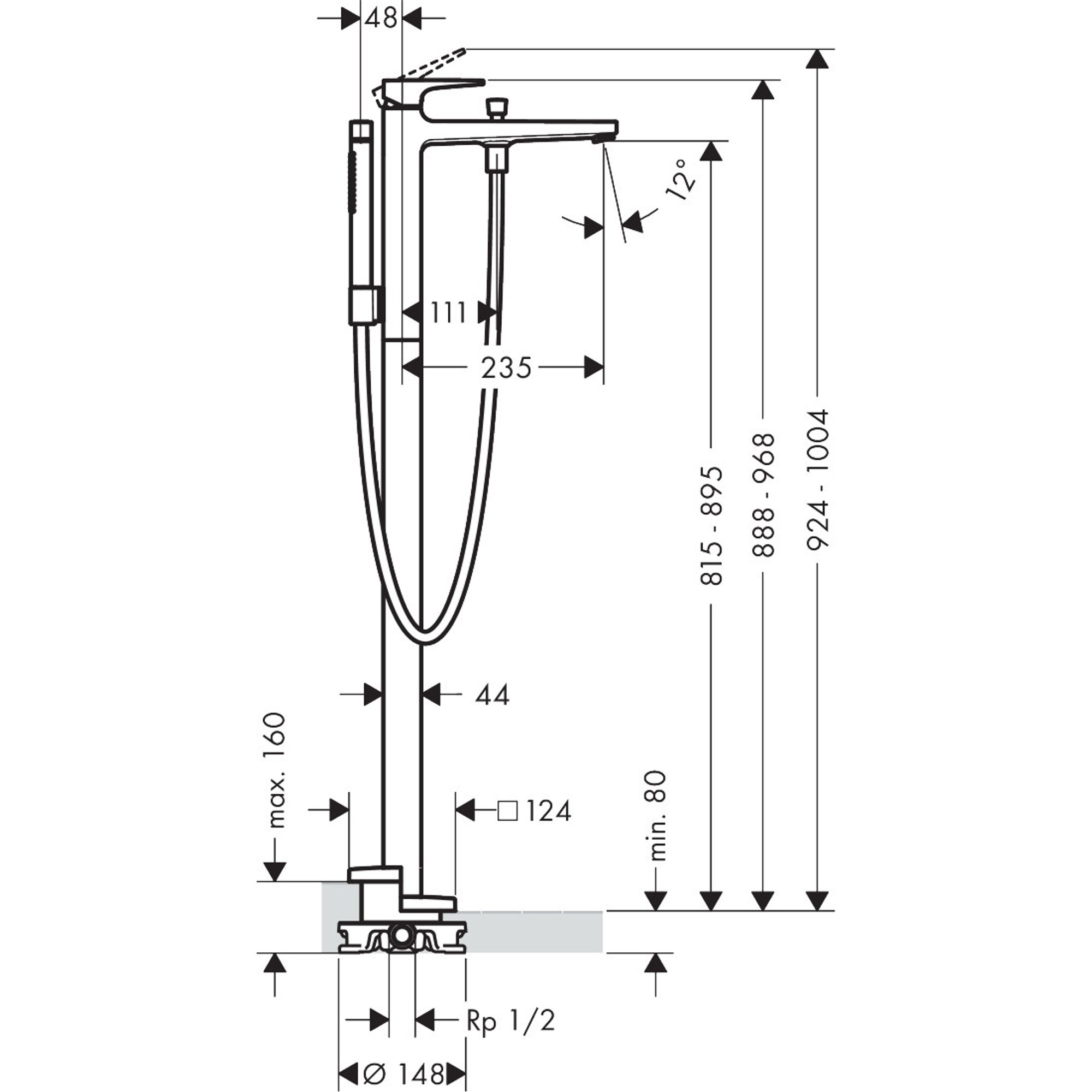 Hansgrohe Metropol Banyo Batarya.Mat Siyah-Krom 32532340