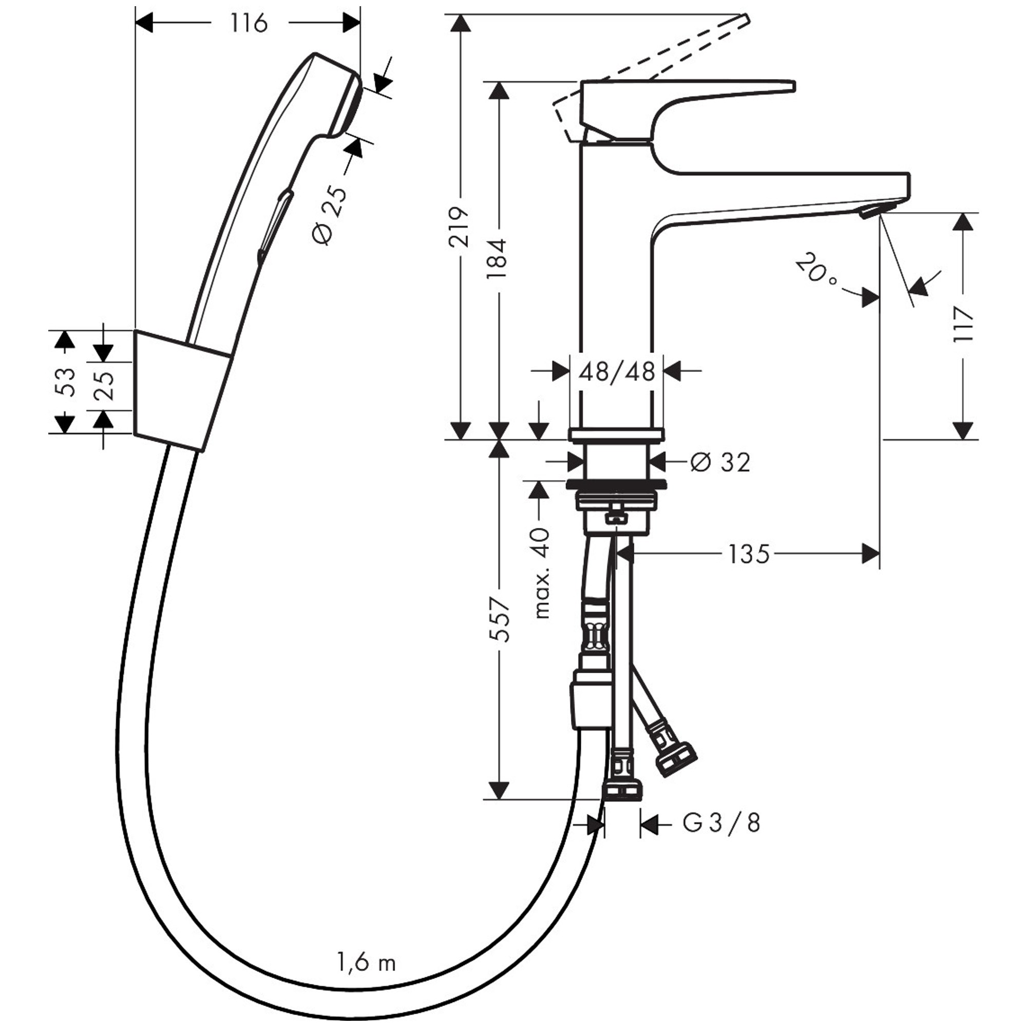 Hansgrohe Metropol Bide Bataryası Seti 160 Cm Hortum 32522000