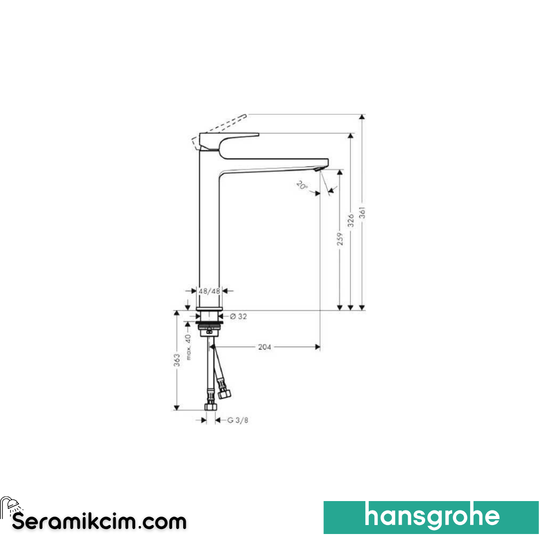Hansgrohe Metropol Çanak Lavabo Bataryası 260 Mat Siyah-Krom 32512340