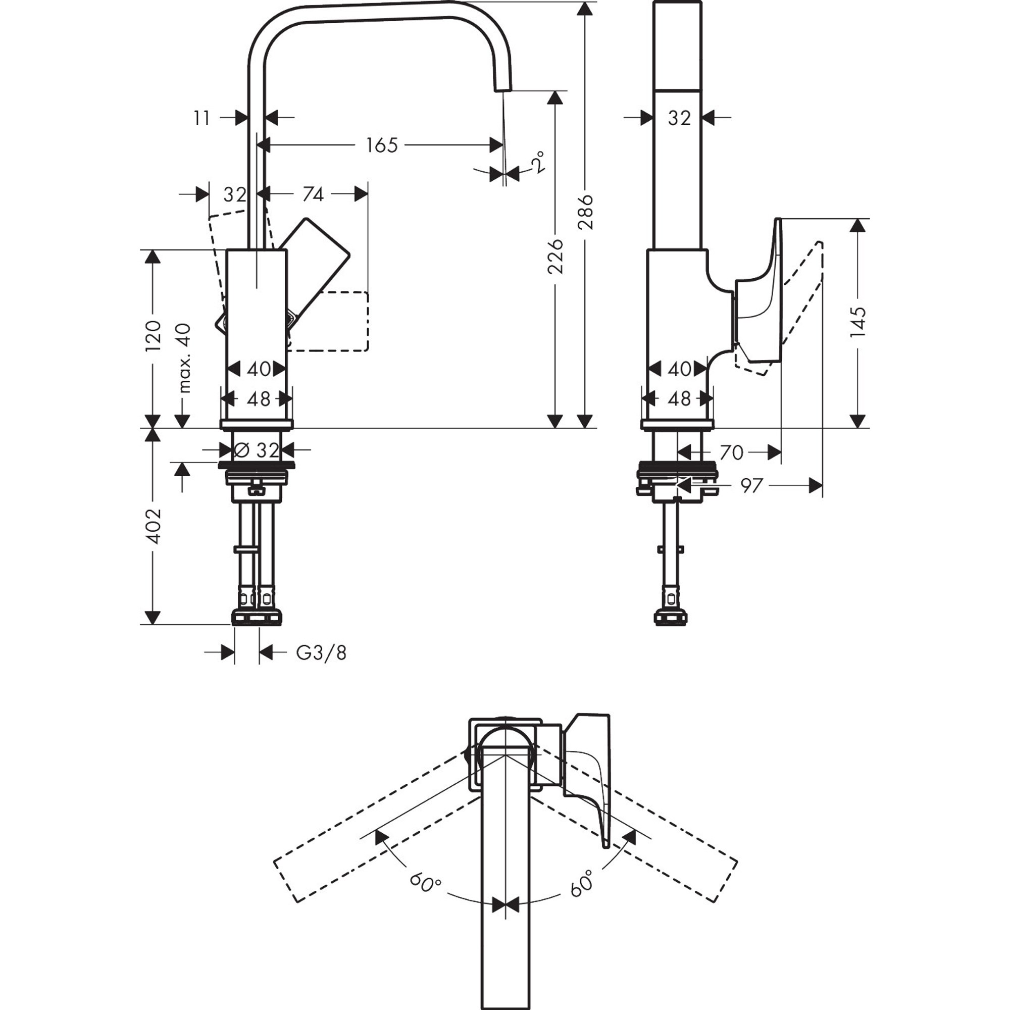 Hansgrohe Metropol Lavabo Bataryası 230 Mat Siyah-Krom 32511340