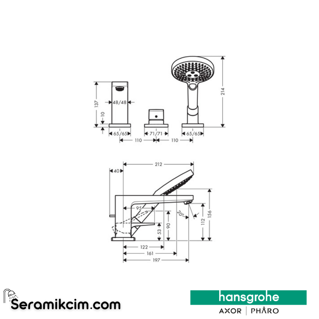 Hansgrohe Metropol Loop 3 Delikli Küvet Bataryası Tek Kollu Krom 74550000