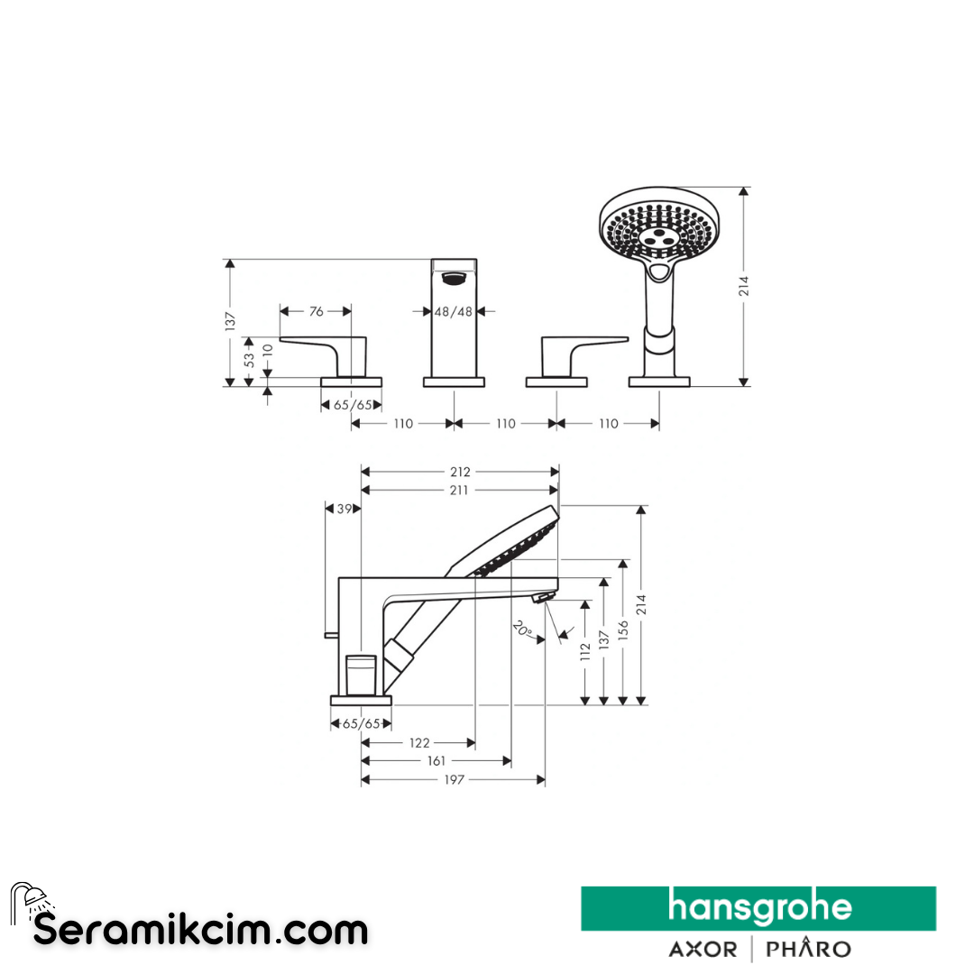 Hansgrohe Metropol Loop Volan 4 Delikli Küvet Bataryası Krom 74552000