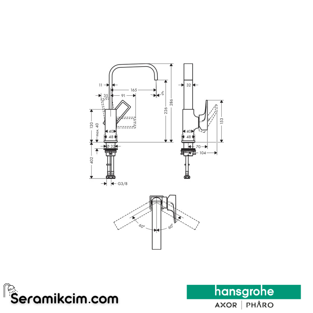 Hansgrohe Metropol Loop Volan Tek Kollu Lavabo Bataryası 230 Krom 74511000