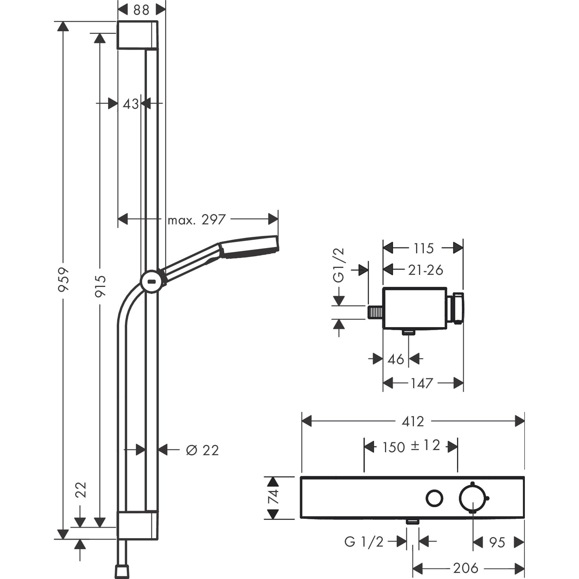 Hansgrohe Pulsify Select S Termostatik Duş Sistemi 10,5 cm 3 Fonksiyonlu Relaxation ShowerTablet 400 Krom 24270000
