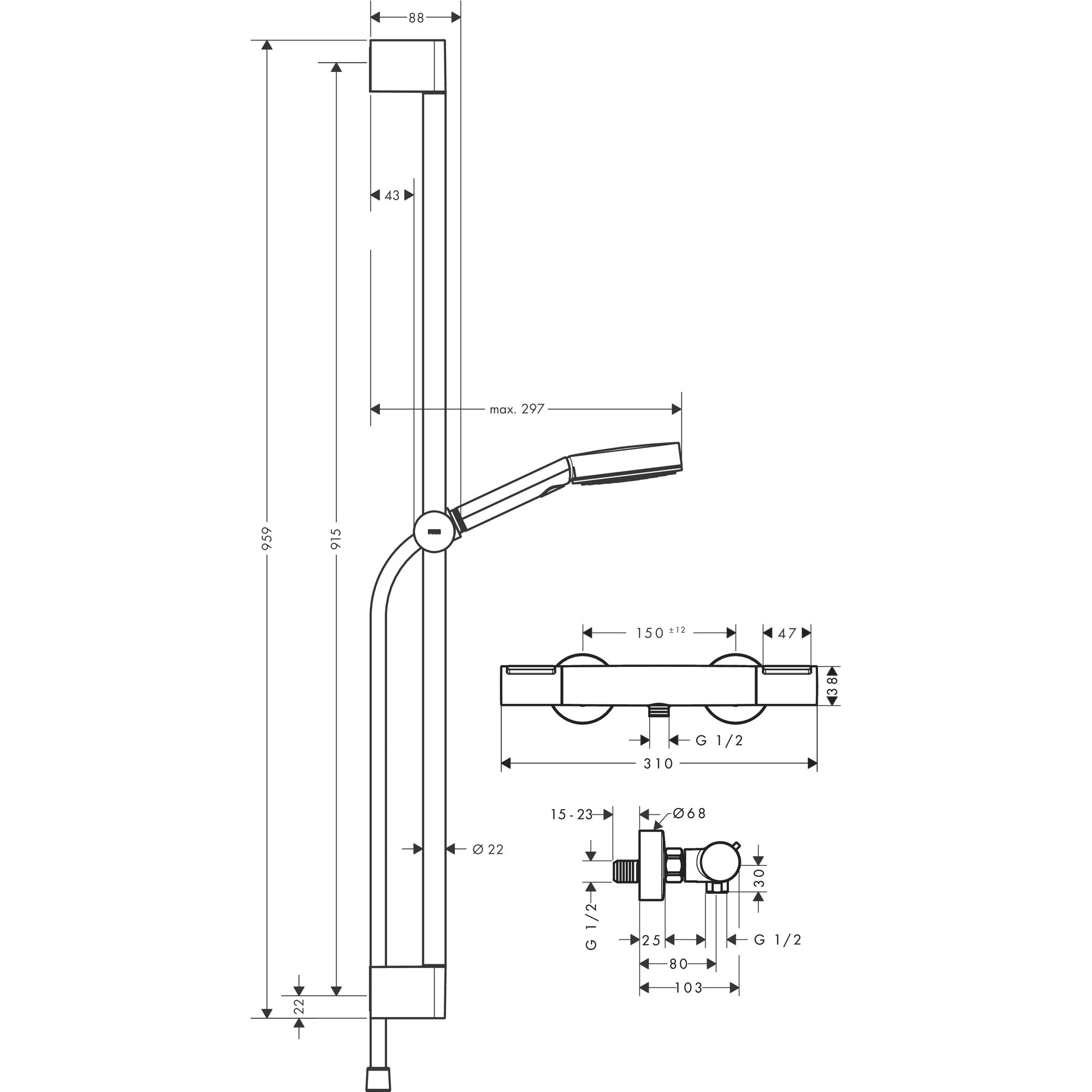 Hansgrohe Pulsify Select S Termostatik Duş Sistemi 10,5 cm 3 Fonksiyonlu EcoSmart Relaxation Ecostat Element Krom 24271000