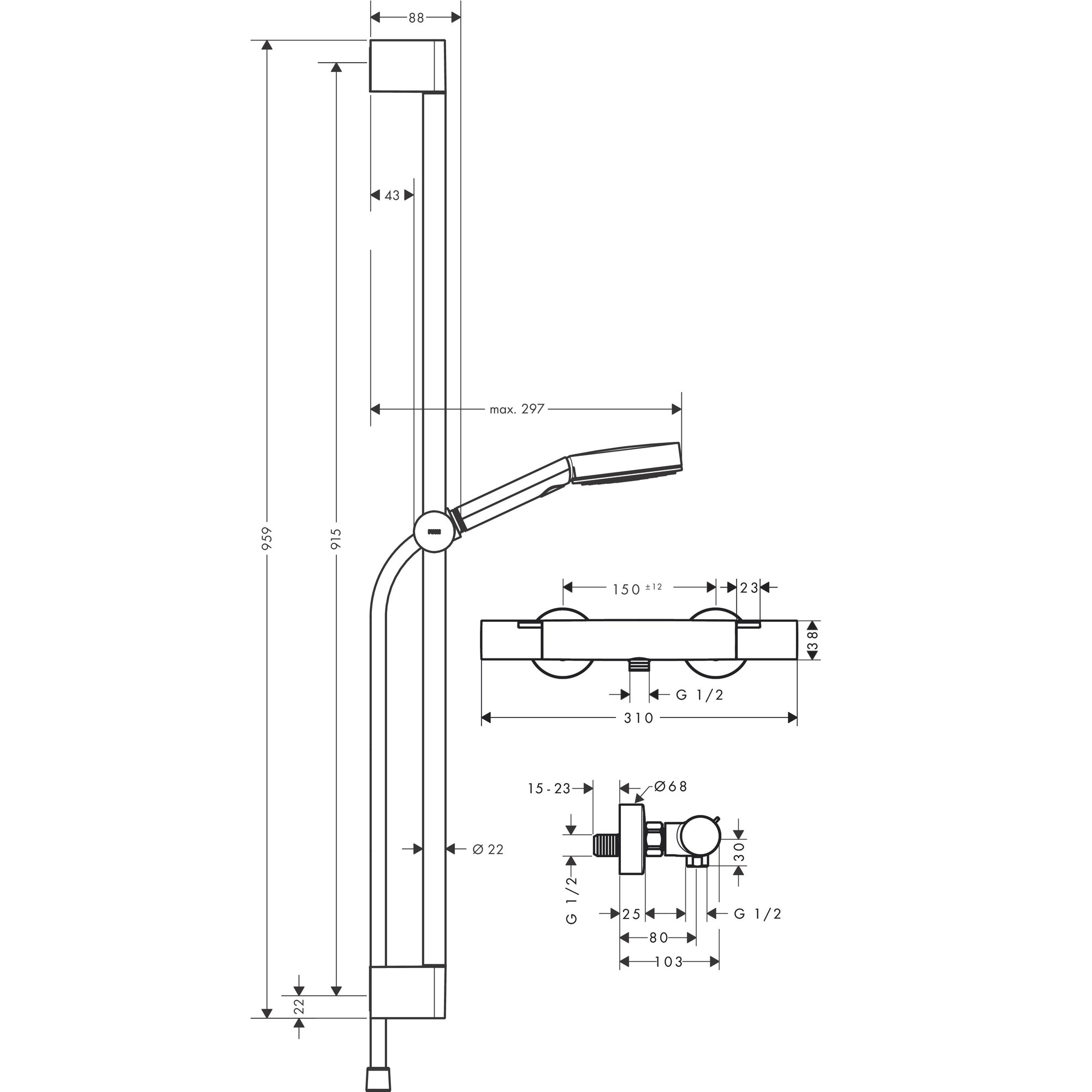Hansgrohe Pulsify Select S Termostatik Duş Sistemi 10,5 cm 3 Fonksiyonlu EcoSmart Relaxation Ecostat Fine Mat Siyah 24261670