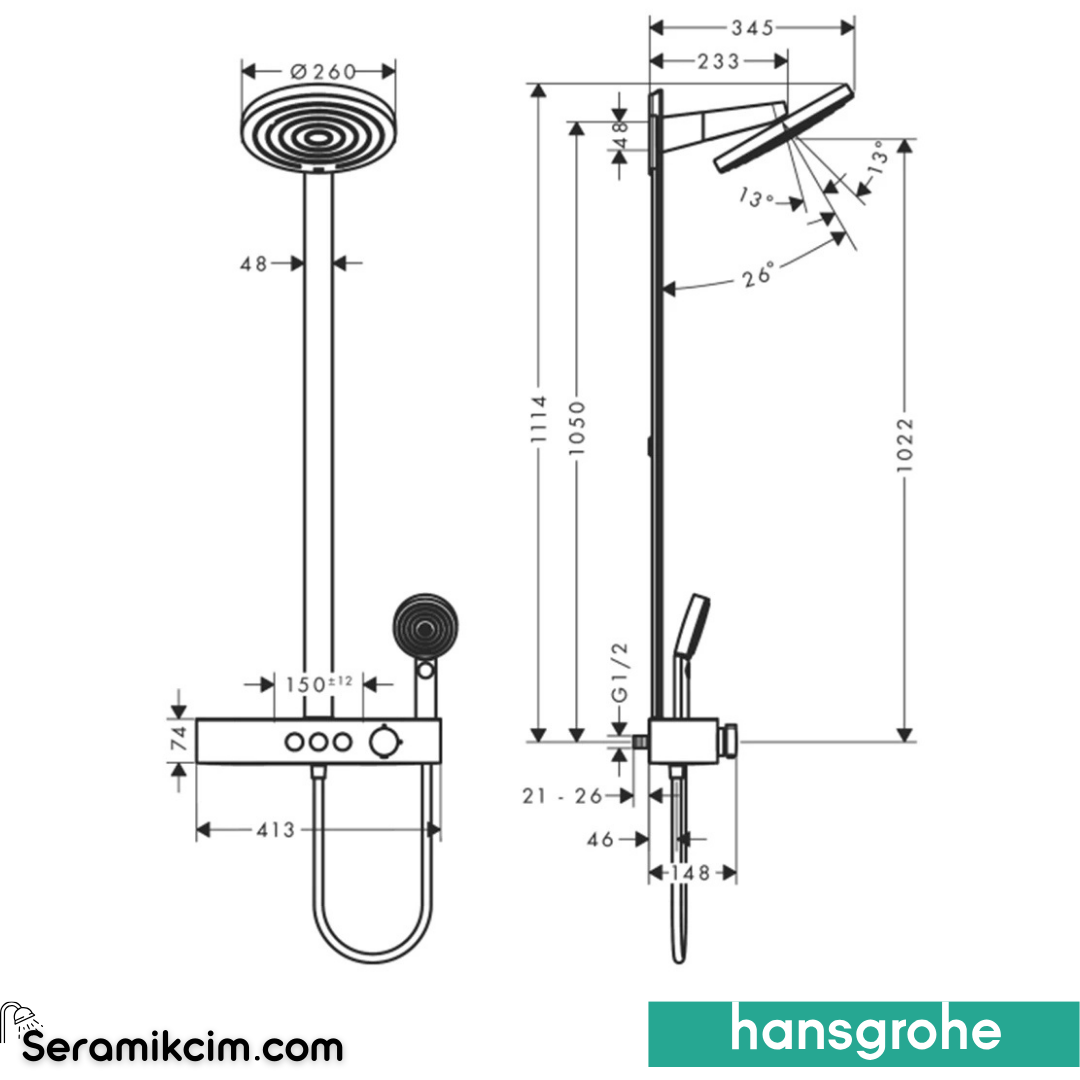 Hansgrohe Pulsify Termostatik Duş Kolonu 260 2jet Mat Siyah 24240670