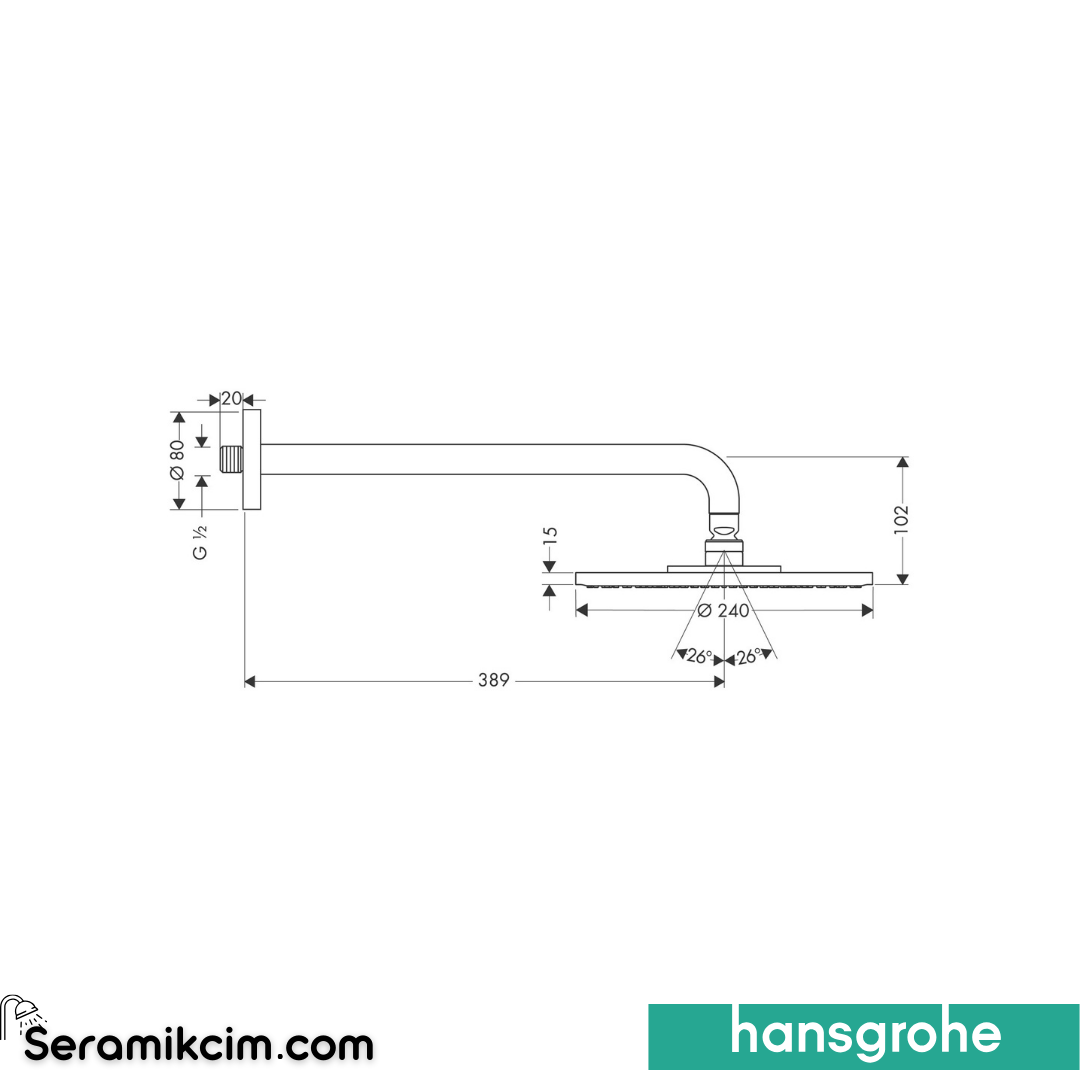 Hansgrohe Raindance Air Plate DuvardanTepe Duşu 240Mm Ecosmart+ Krom 27461000