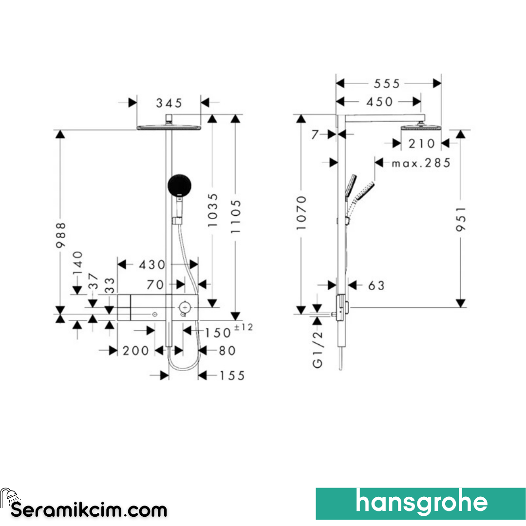 Hansgrohe Raindance Alive Q Duş Kolonu Mat Siyah 24581670