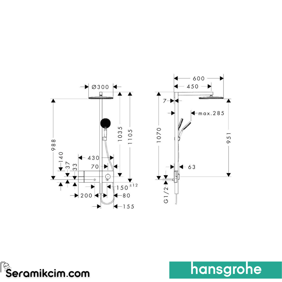 Hansgrohe Raindance Alive S Duş Kolonu Mat Bronz 24583140