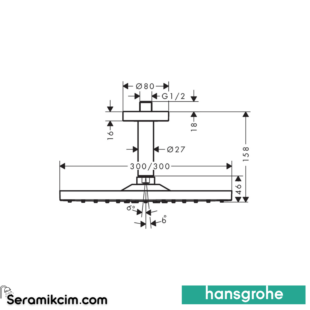 Hansgrohe Raindance E 300 1 Fonksiyonlu Tepe Duşu Tavandan Bağlantılı 100 Mat Beyaz 26250700