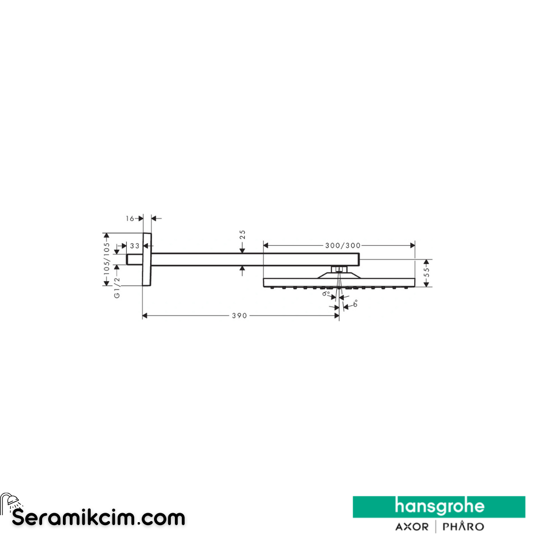 Hansgrohe Raindance E 300 Tepe Duşu 1 Fonksiyonlu Duvardan Duş Dirseği 390Mm Mat Beyaz 26238700