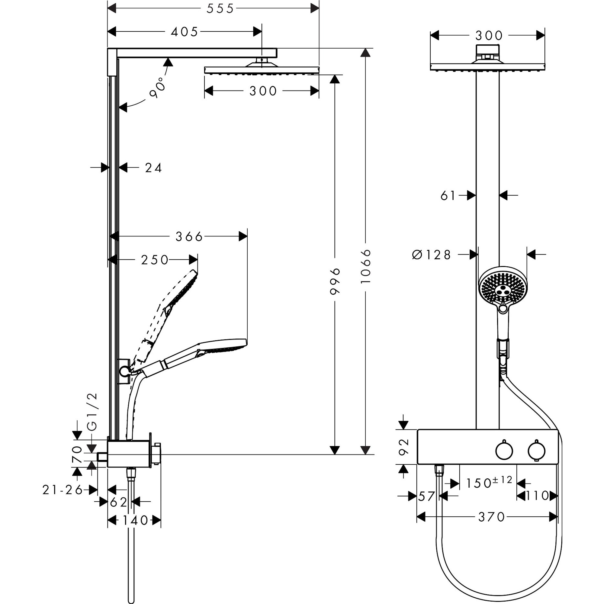 Hansgrohe Raindance E Shape 300 1 Fonksiyonlu 350 St Mat Siyah