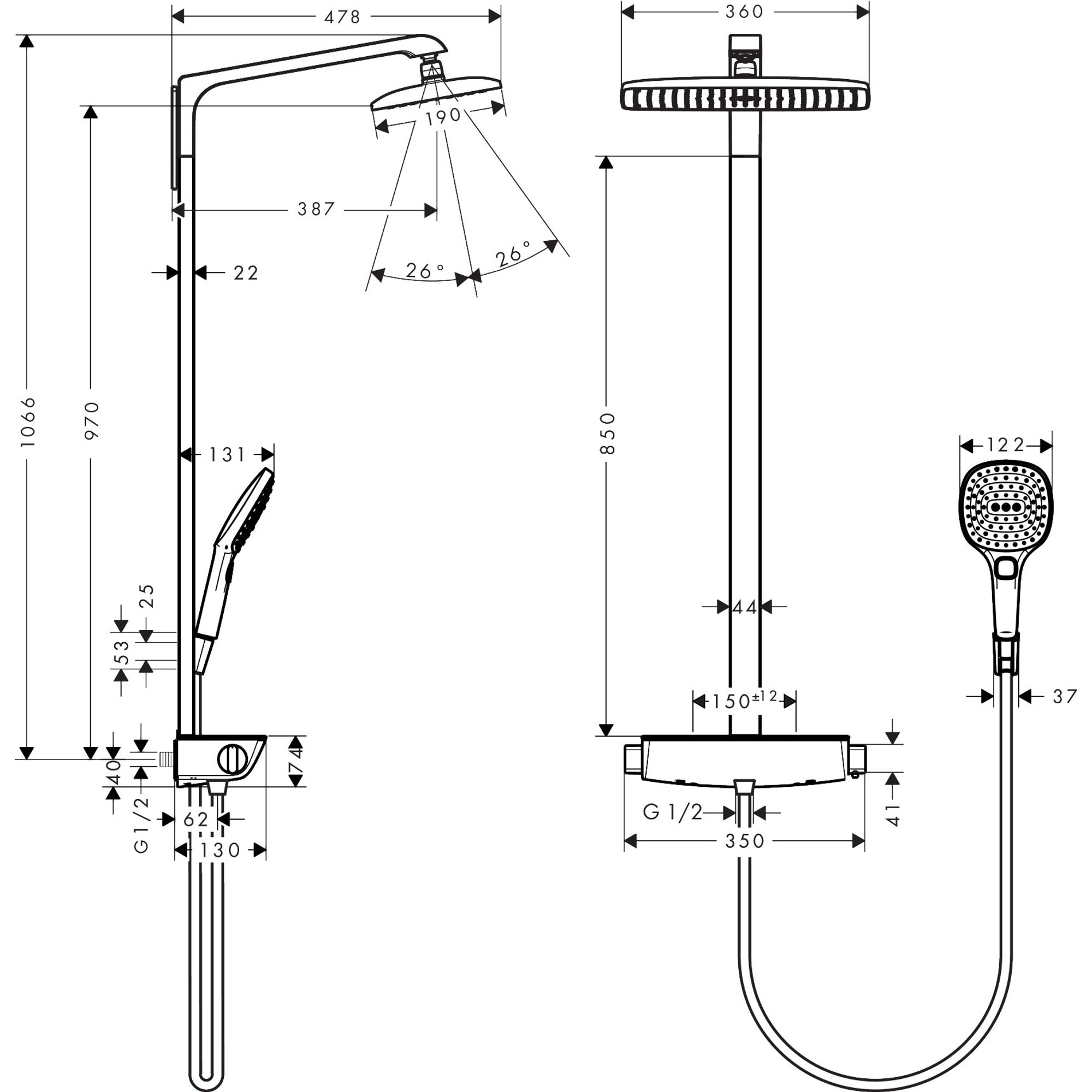 Hansgrohe Raindance E Termostatik Duş Sistemi 36x19 cm 1 Fonksiyonlu Krom 27112000