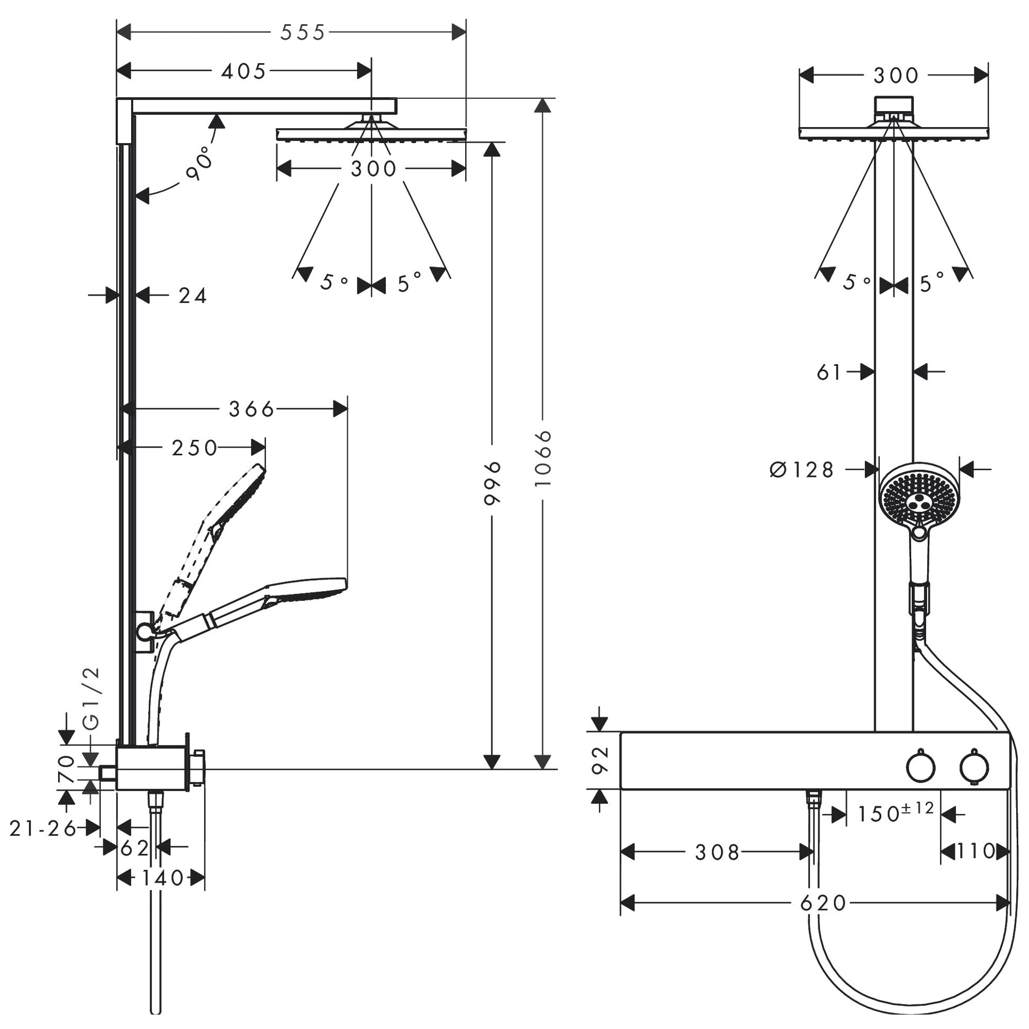 Hansgrohe Raindance E Termostatik Duş Sistemi 300 1 Fonksiyonlu ShowerTablet 600 EcoSmart Krom 27364000