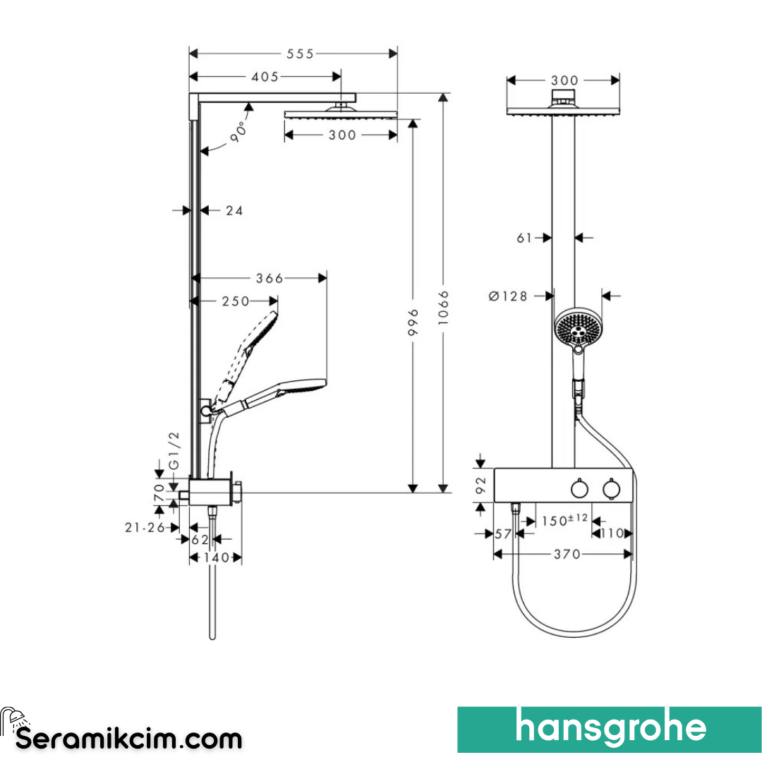 Hansgrohe Raindance E300 1 Fonksiyonlu Duş Kolonu 350 St 27361000