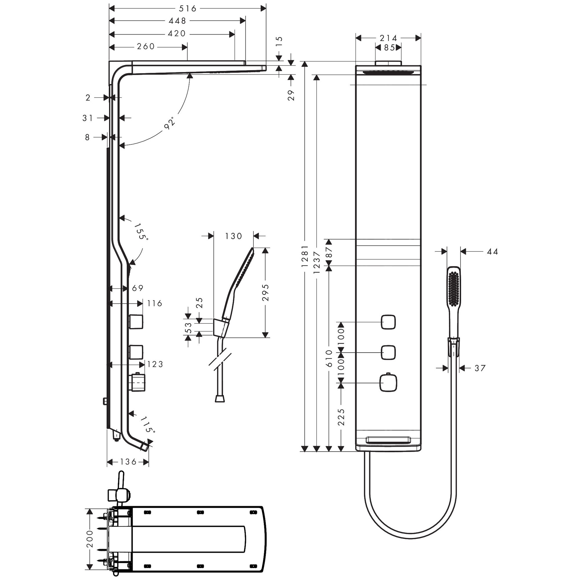 Hansgrohe Raindance Lift Duvardan Duş Paneli 180 2 Fonksiyonlu Saten Krom 27008000