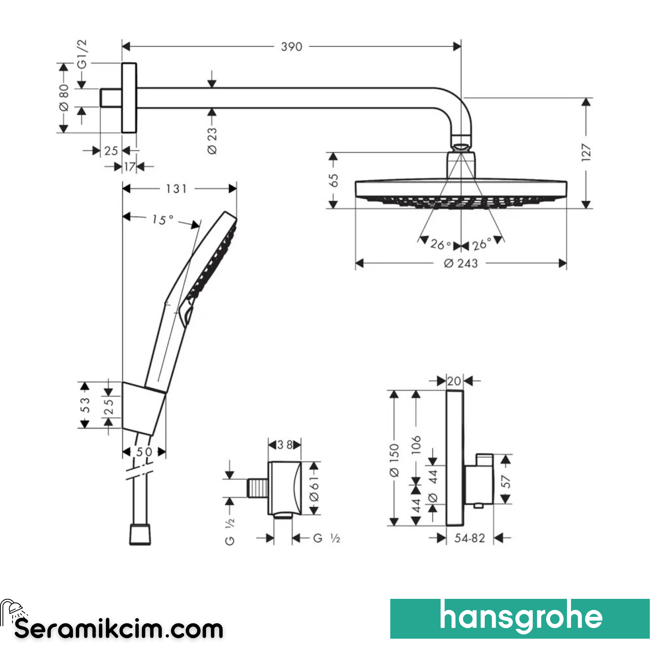 Hansgrohe Raindance Select E Ankastre Duşu Sistemi Mat Siyah Termostatik 27297000